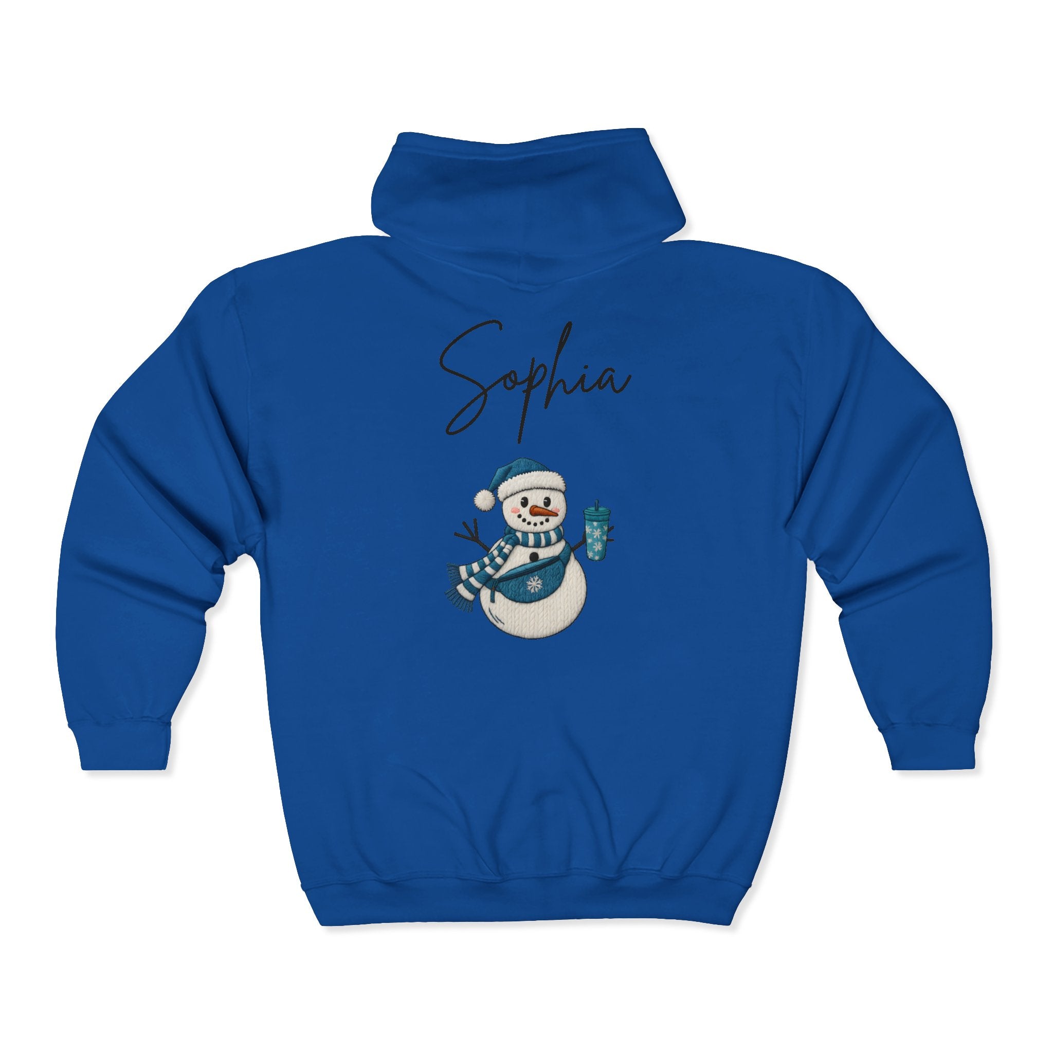 Custom Name Snowman Full Zip Hoodie – Personalized Holiday Snowman Premium Sweatshirt