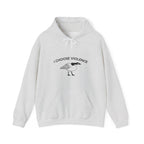 Gray hoodie with 'I Choose Violence' graphic on a white background