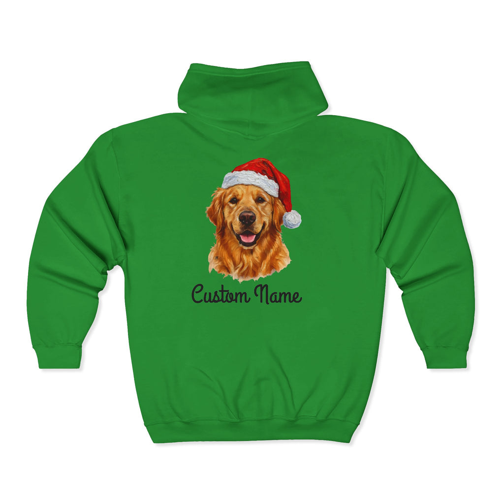 Custom Dog Zip Hoodie – Personalized Golden Retriever Holiday Sweatshirt with Name