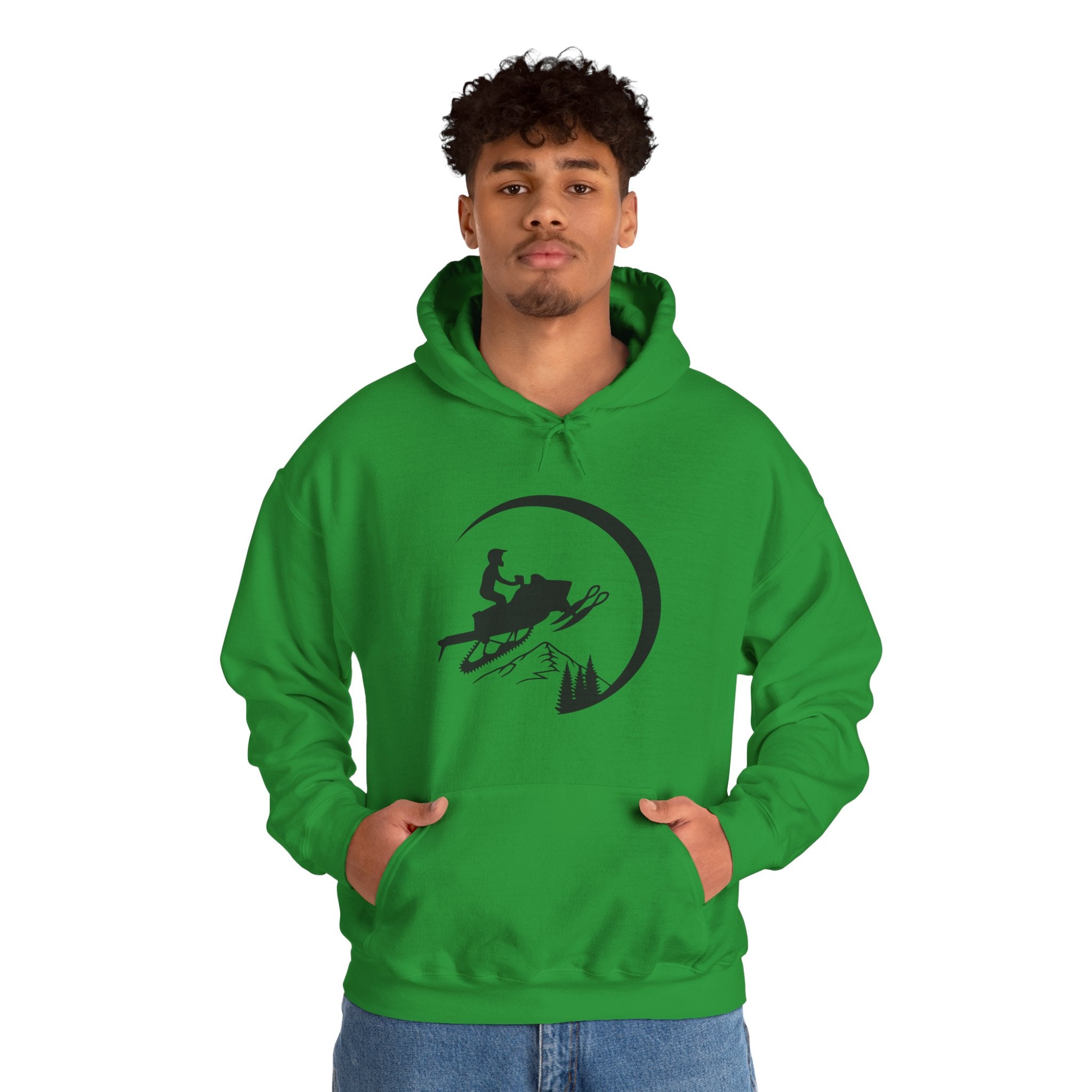 Snowmobile Moon Hoodie – Snowmobiling Silhouette Winter Pullover