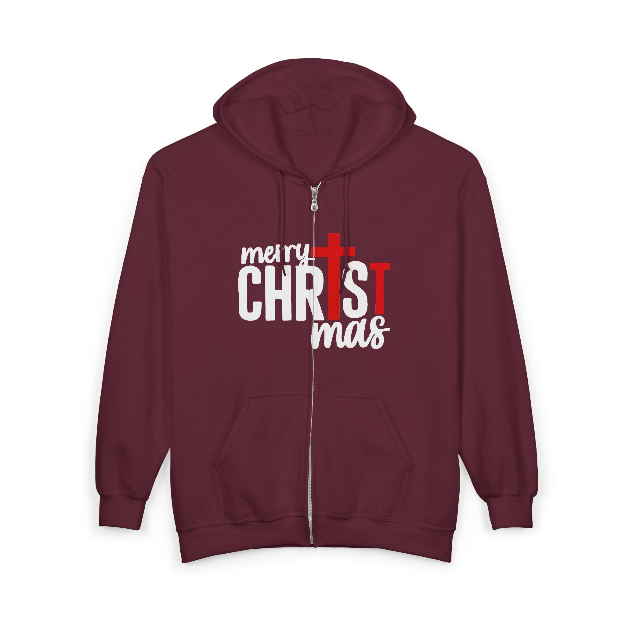 Christmas Cross Zip Hoodie – "Merry Christ-mas" Faith Holiday Sweatshirt – Custom Religious Christmas Apparel