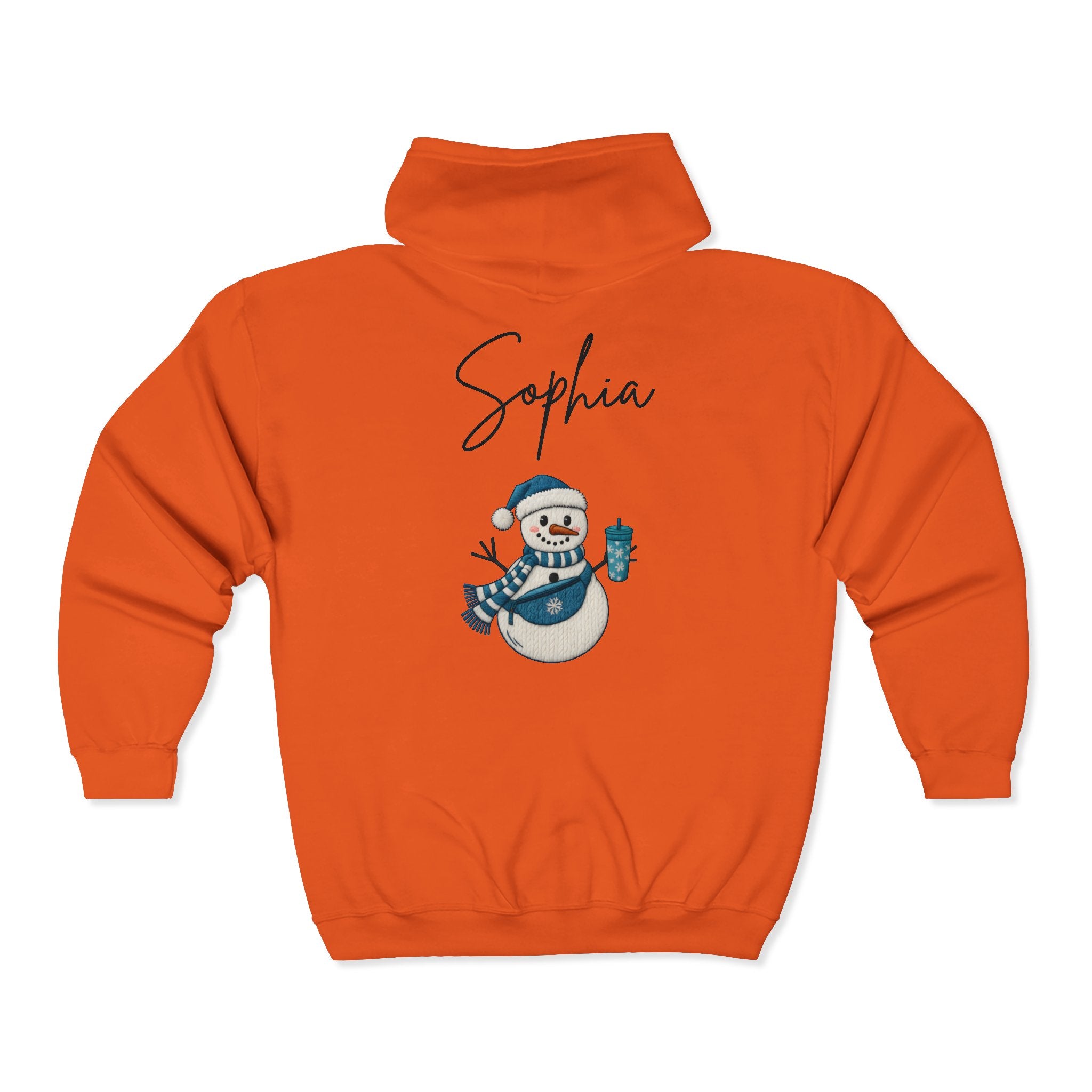 Custom Name Snowman Full Zip Hoodie – Personalized Holiday Snowman Premium Sweatshirt