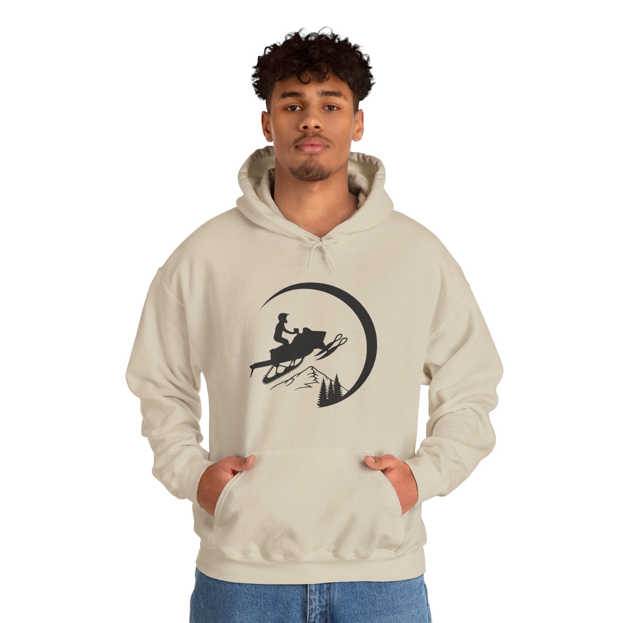 Snowmobile Moon Hoodie – Snowmobiling Silhouette Winter Pullover