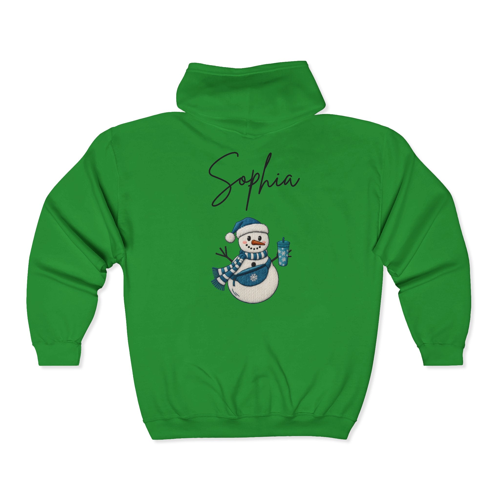 Custom Name Snowman Full Zip Hoodie – Personalized Holiday Snowman Premium Sweatshirt