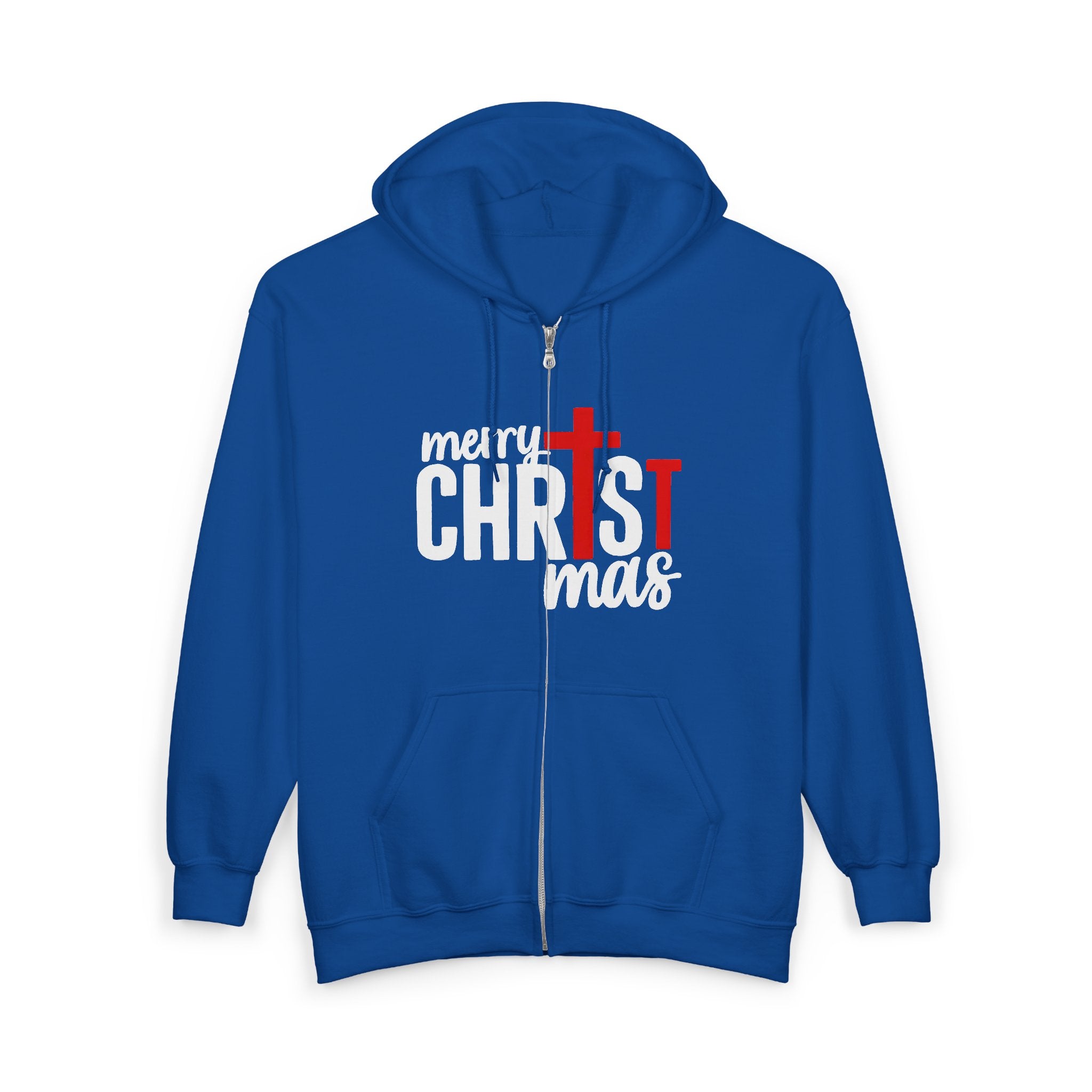 Christmas Cross Zip Hoodie – "Merry Christ-mas" Faith Holiday Sweatshirt – Custom Religious Christmas Apparel
