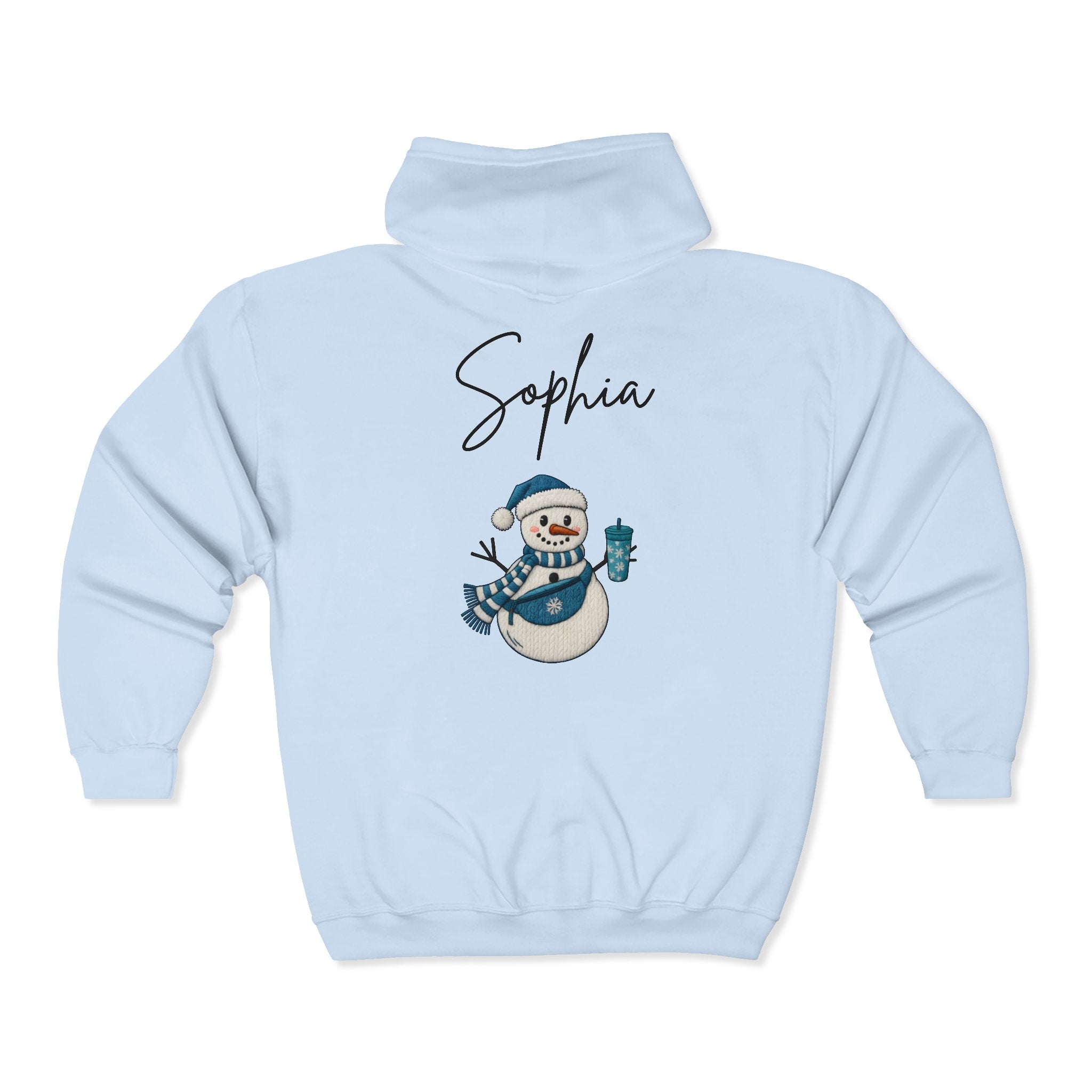 Custom Name Snowman Full Zip Hoodie – Personalized Holiday Snowman Premium Sweatshirt
