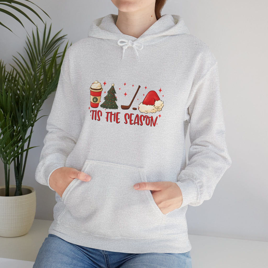 Tis The Season Holiday Hoodie – Christmas Icons (Coffee, Tree, Santa Hat)