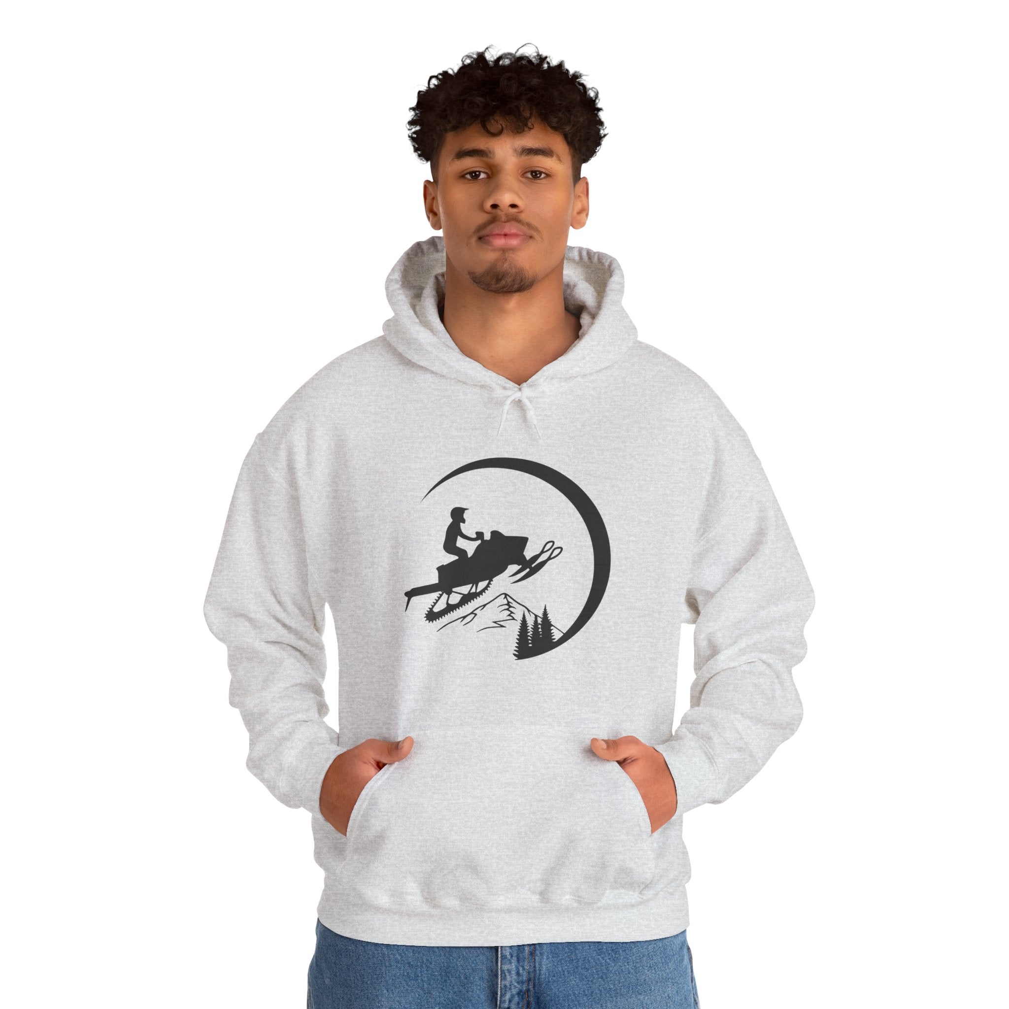 Snowmobile Moon Hoodie – Snowmobiling Silhouette Winter Pullover