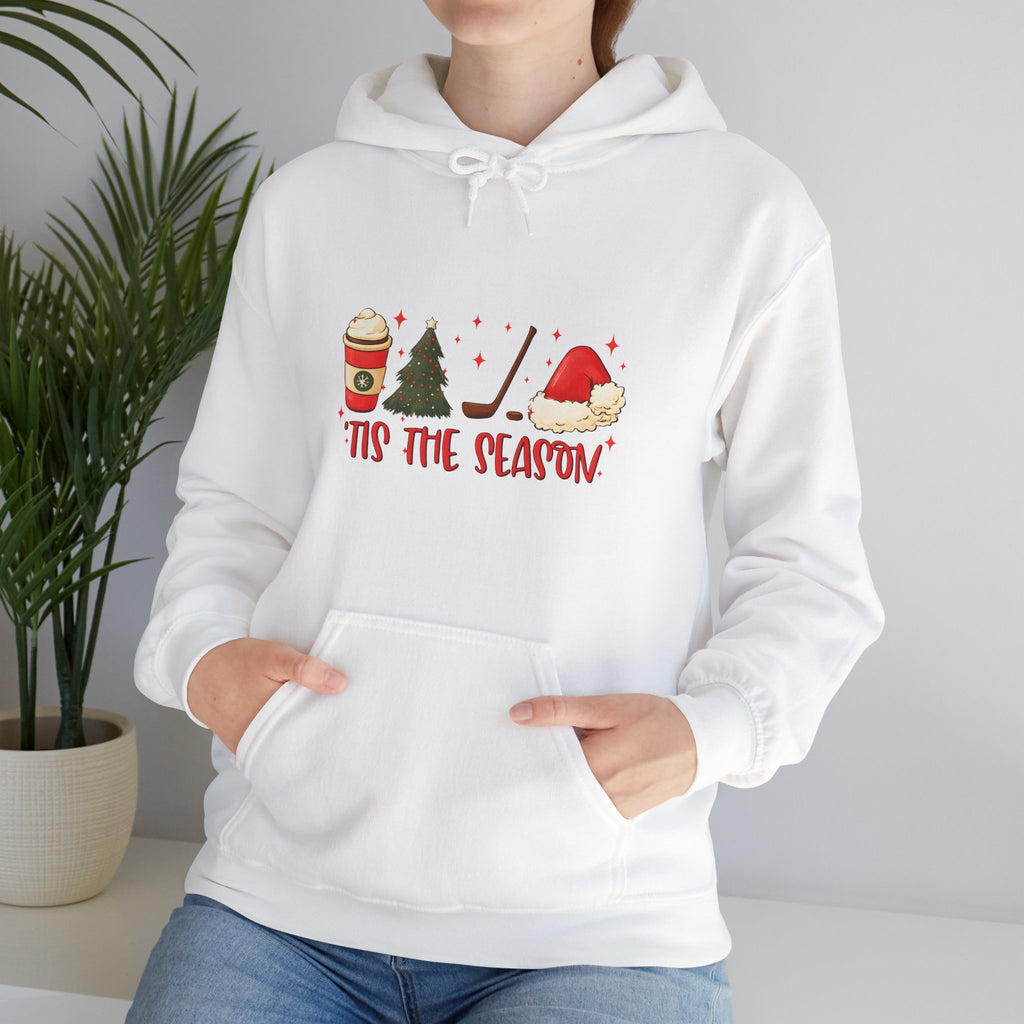Tis The Season Holiday Hoodie – Christmas Icons (Coffee, Tree, Santa Hat)