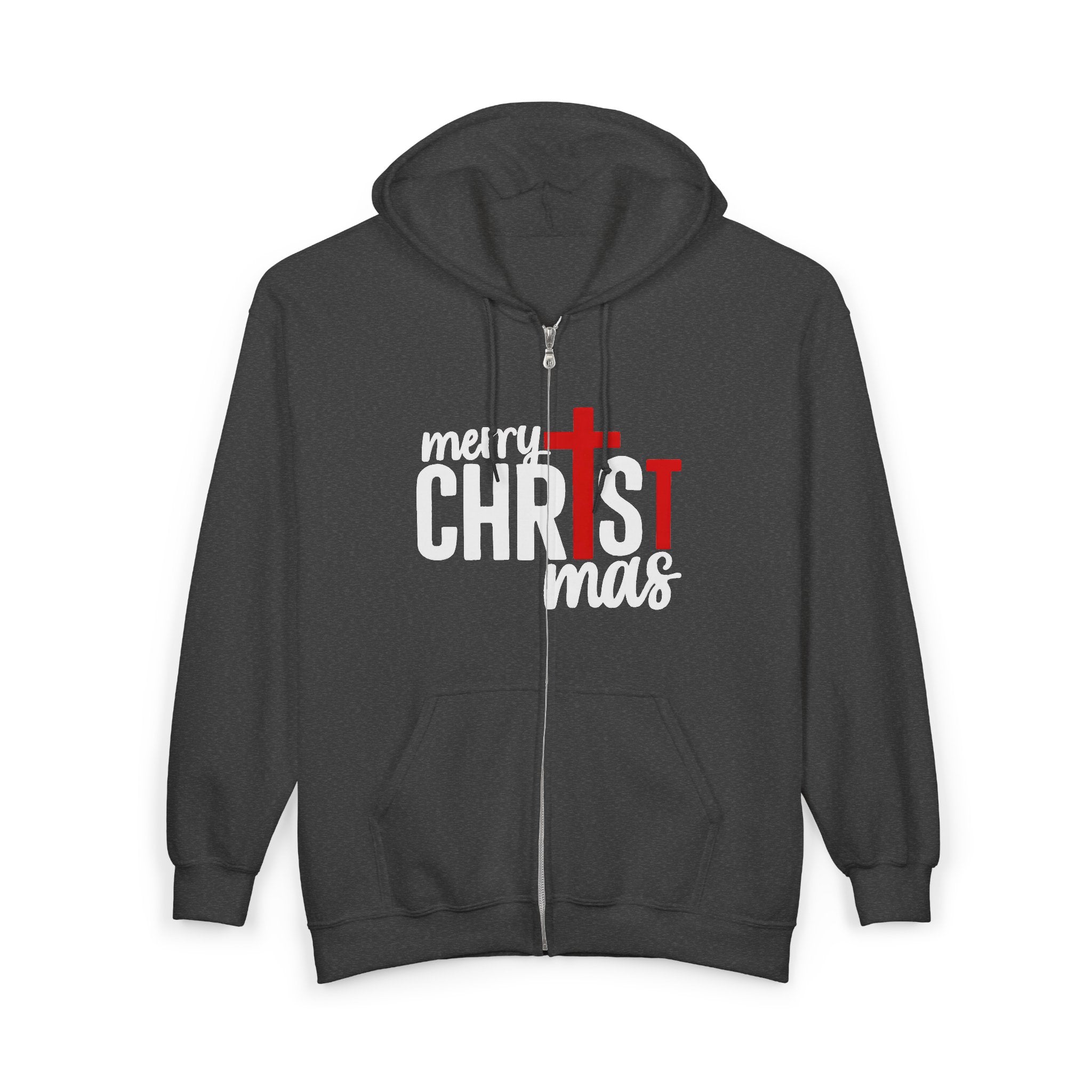 Christmas Cross Zip Hoodie – "Merry Christ-mas" Faith Holiday Sweatshirt – Custom Religious Christmas Apparel