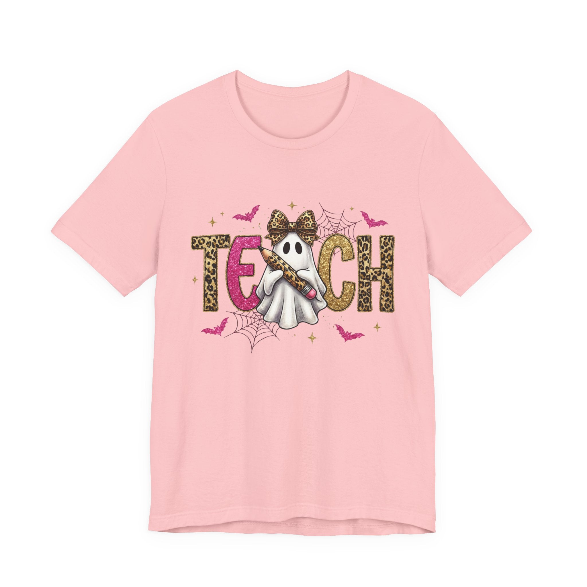 Teach Leopard Print Halloween T-Shirt – Ghost Graphic Tee for Teachers