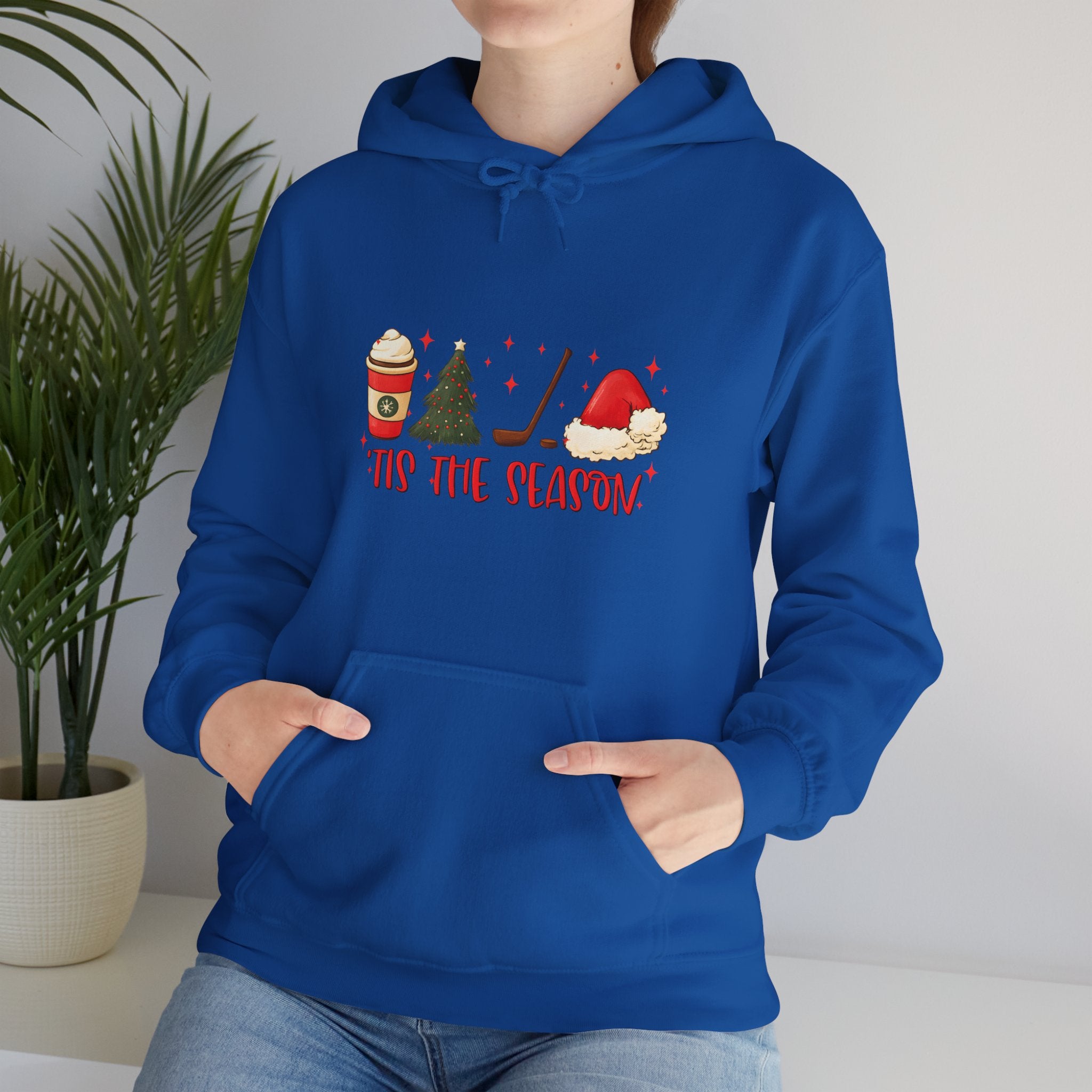 Tis The Season Holiday Hoodie – Christmas Icons (Coffee, Tree, Santa Hat)