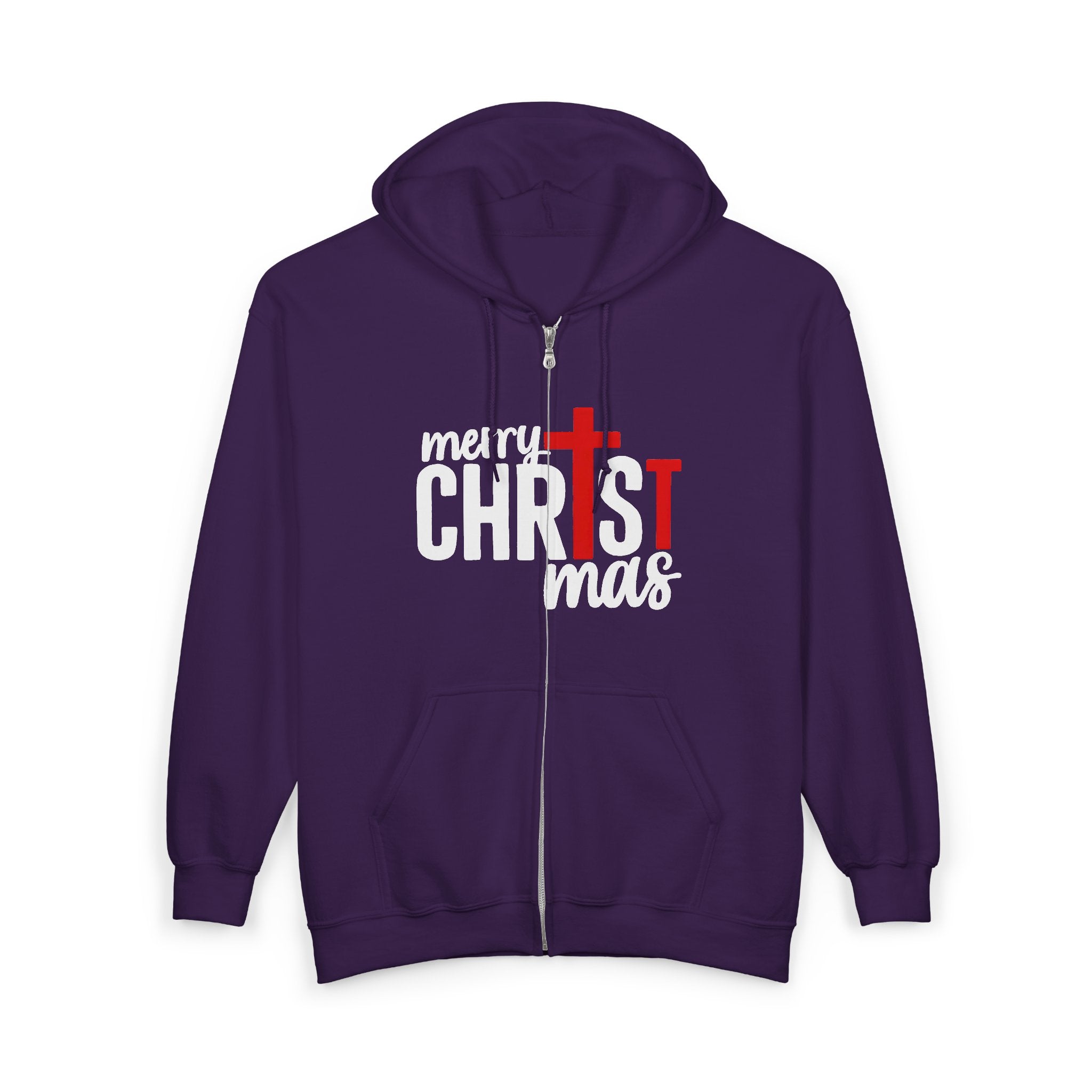 Christmas Cross Zip Hoodie – "Merry Christ-mas" Faith Holiday Sweatshirt – Custom Religious Christmas Apparel