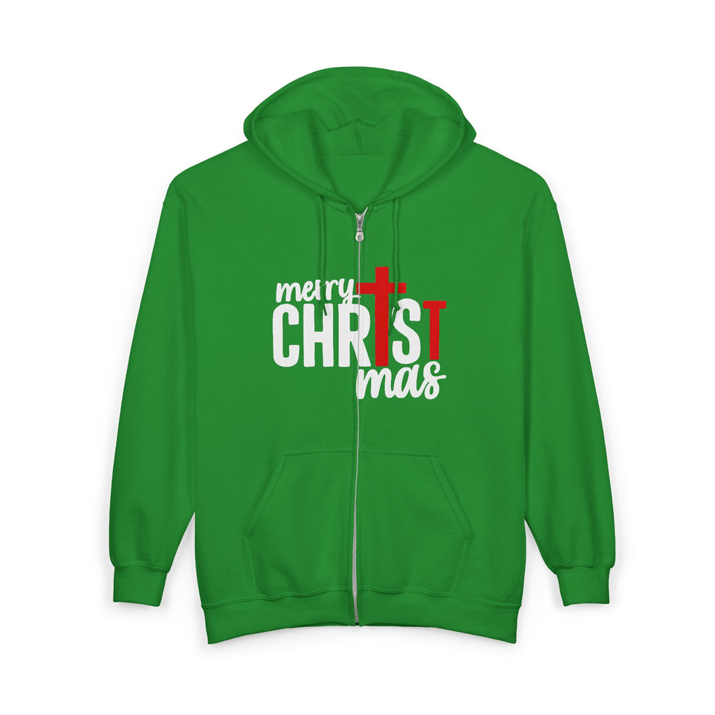 Christmas Cross Zip Hoodie – "Merry Christ-mas" Faith Holiday Sweatshirt – Custom Religious Christmas Apparel