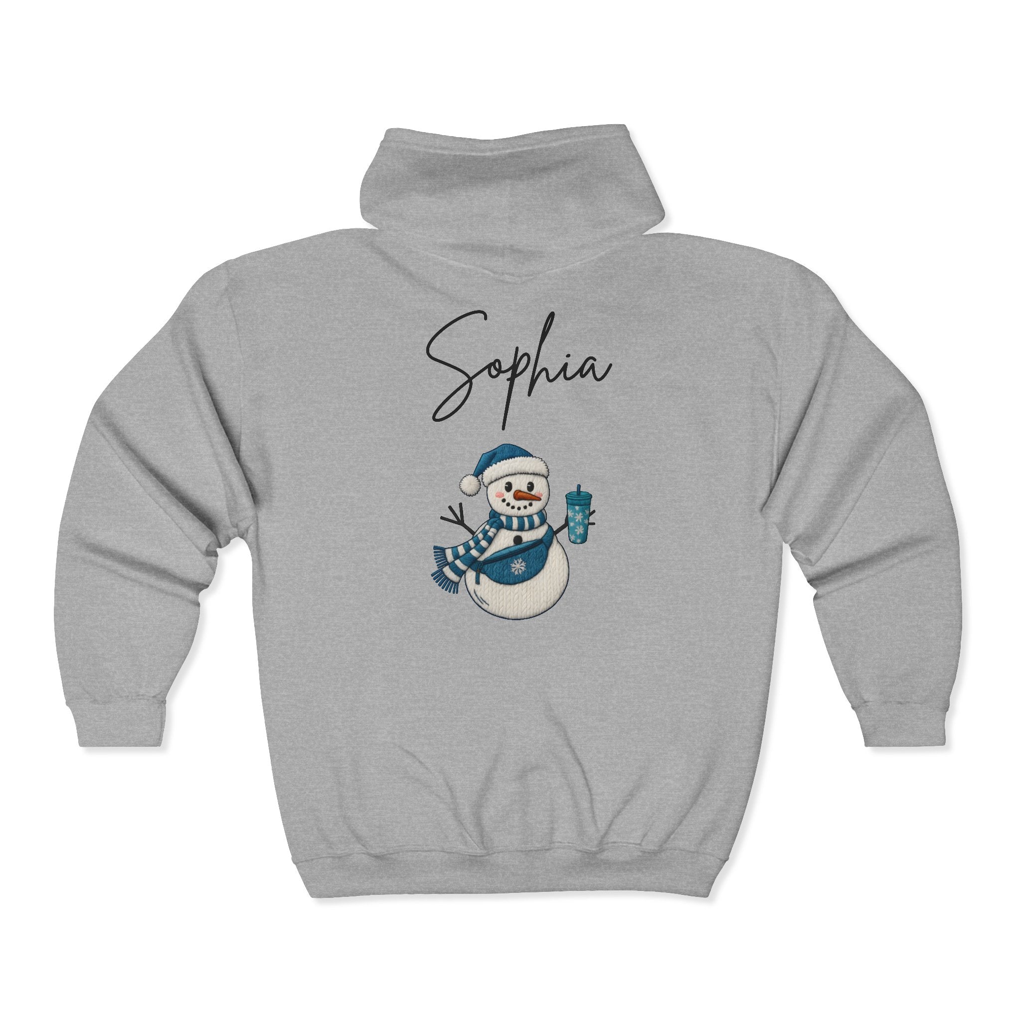 Custom Name Snowman Full Zip Hoodie – Personalized Holiday Snowman Premium Sweatshirt
