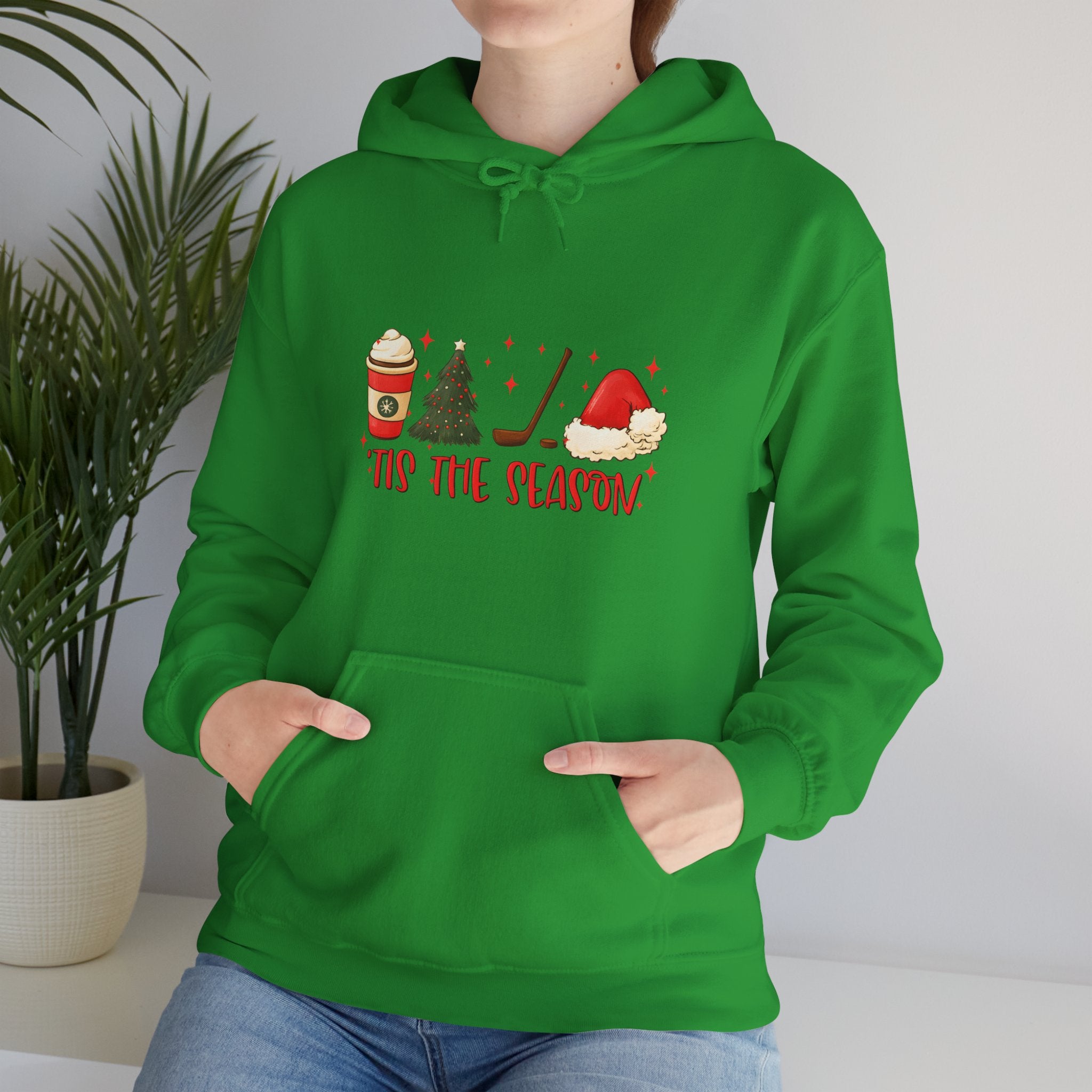 Tis The Season Holiday Hoodie – Christmas Icons (Coffee, Tree, Santa Hat)
