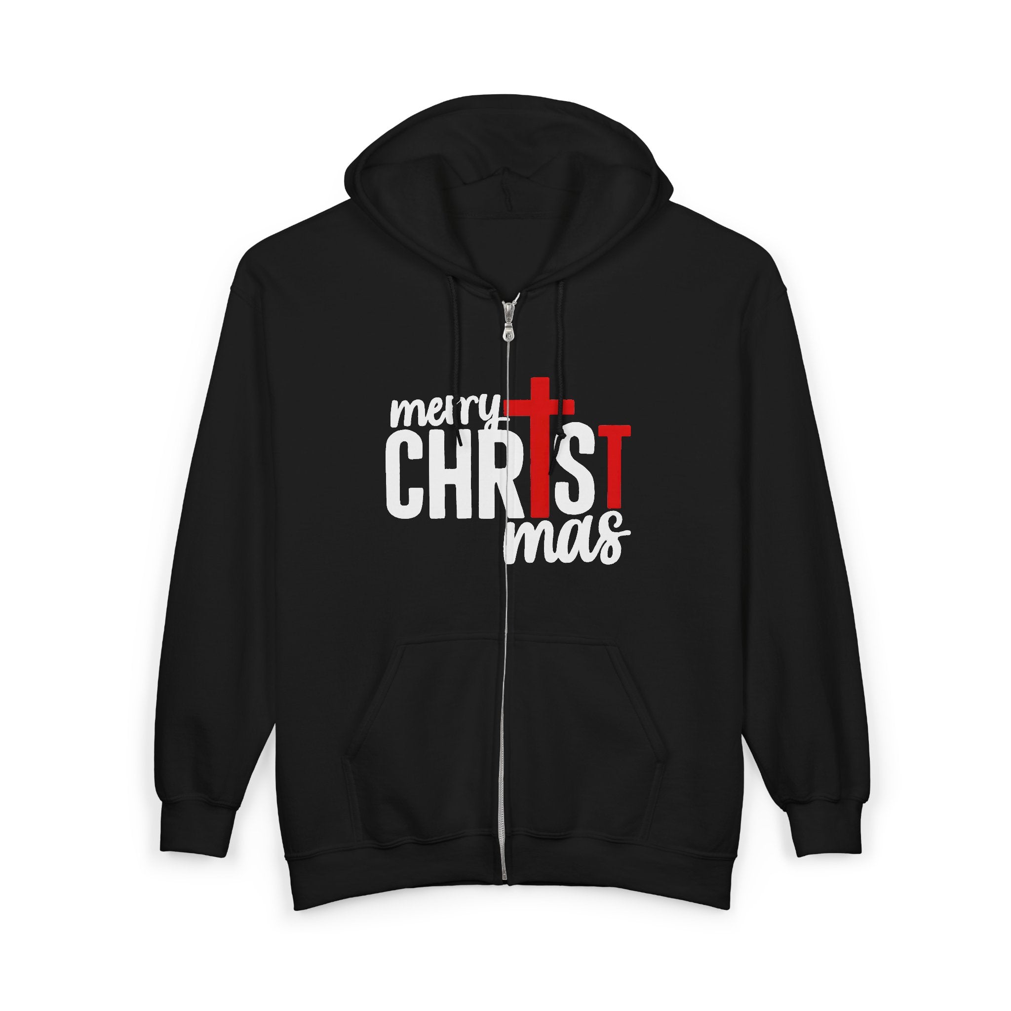 Christmas Cross Zip Hoodie – "Merry Christ-mas" Faith Holiday Sweatshirt – Custom Religious Christmas Apparel