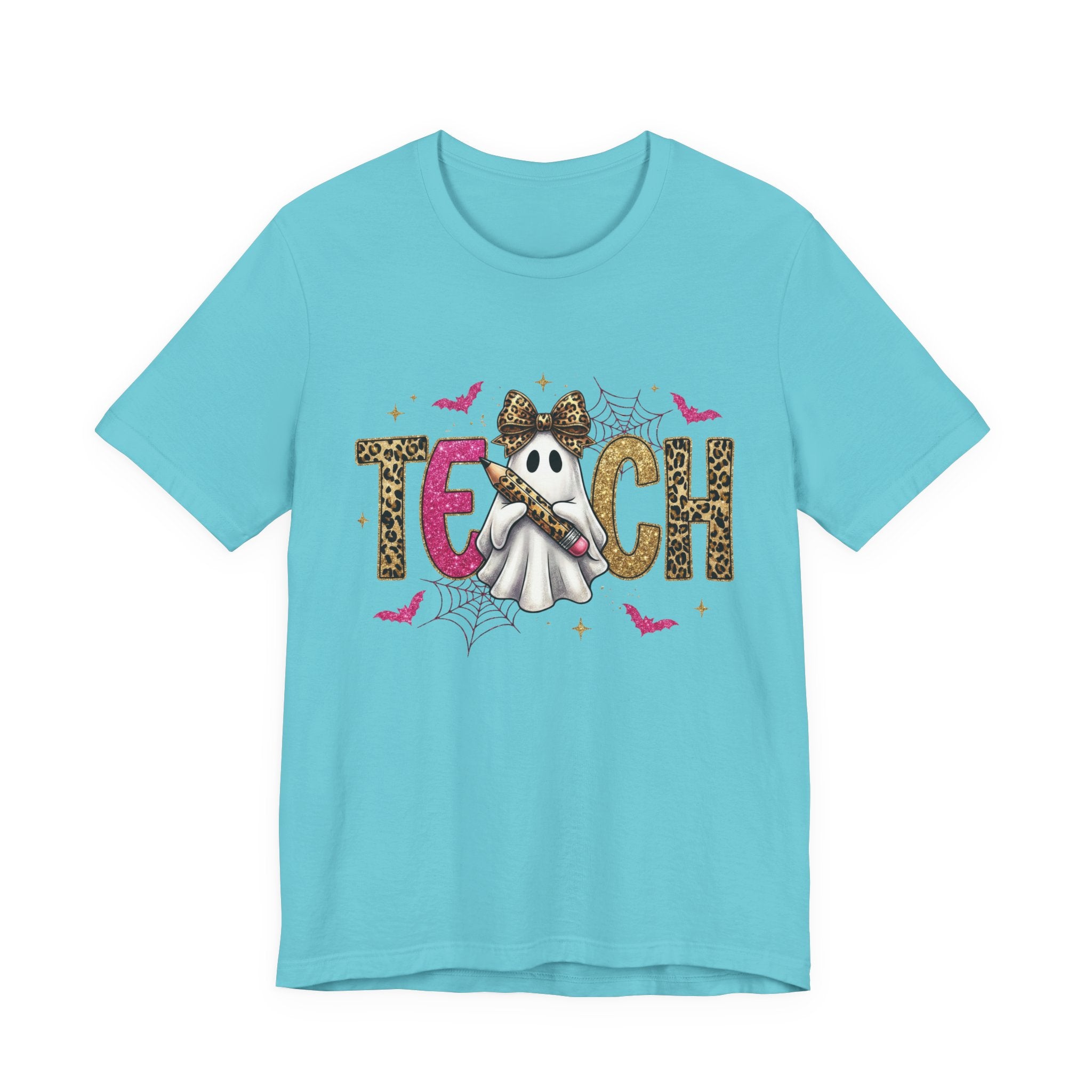 Teach Leopard Print Halloween T-Shirt – Ghost Graphic Tee for Teachers