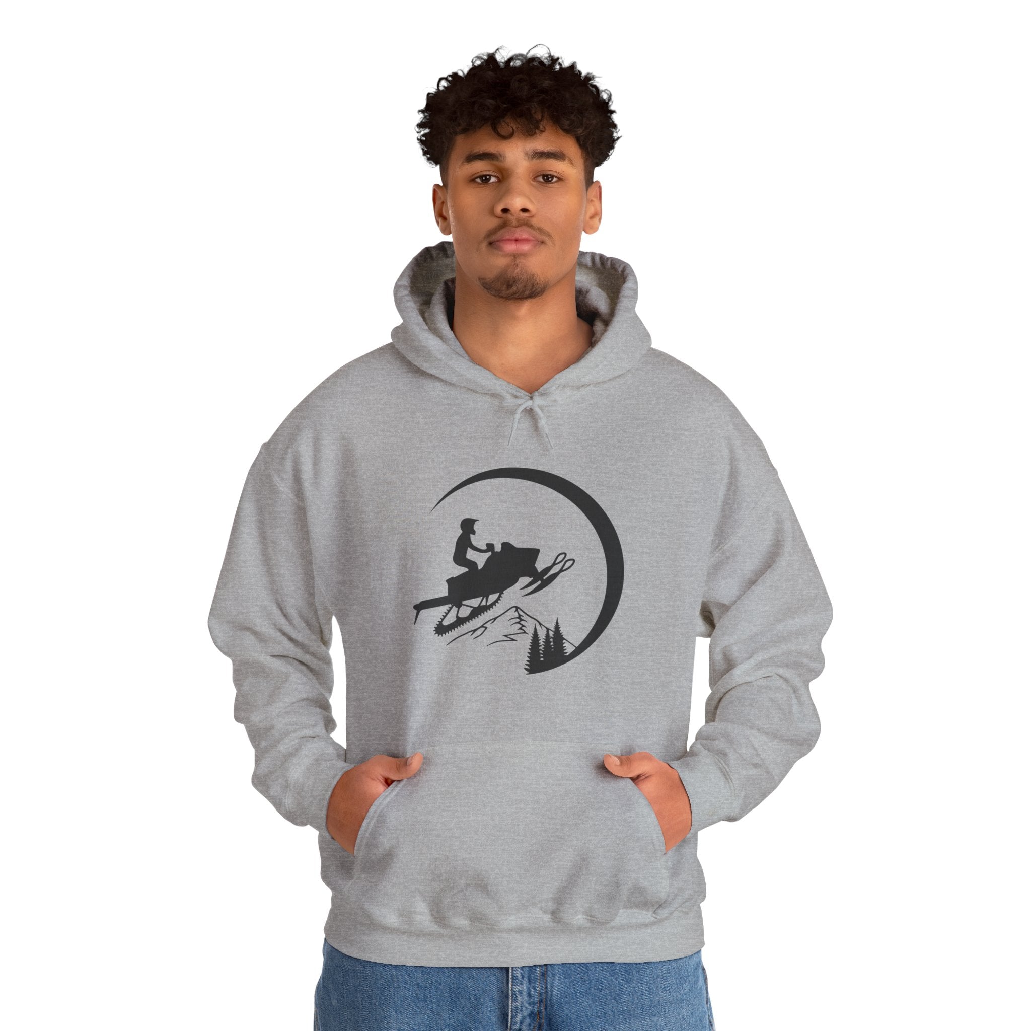 Snowmobile Moon Hoodie – Snowmobiling Silhouette Winter Pullover