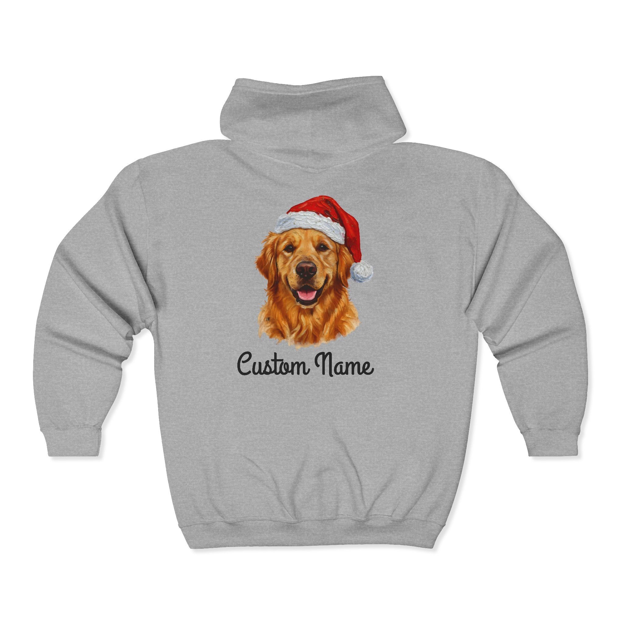 Custom Dog Zip Hoodie – Personalized Golden Retriever Holiday Sweatshirt with Name