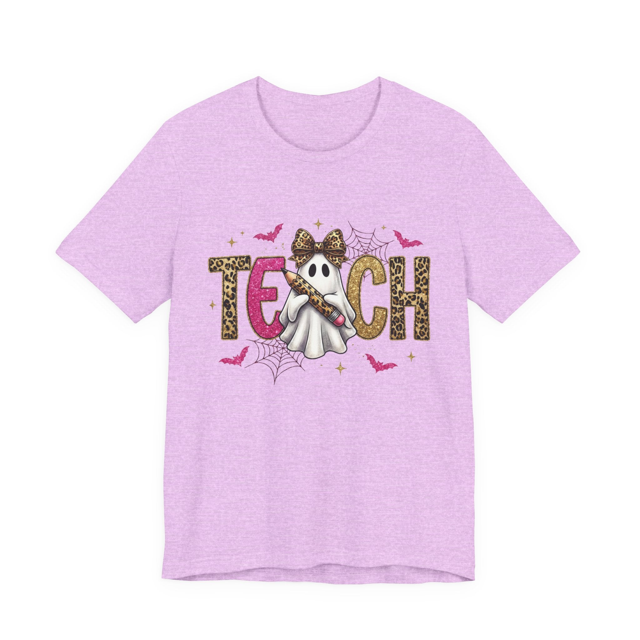 Teach Leopard Print Halloween T-Shirt – Ghost Graphic Tee for Teachers