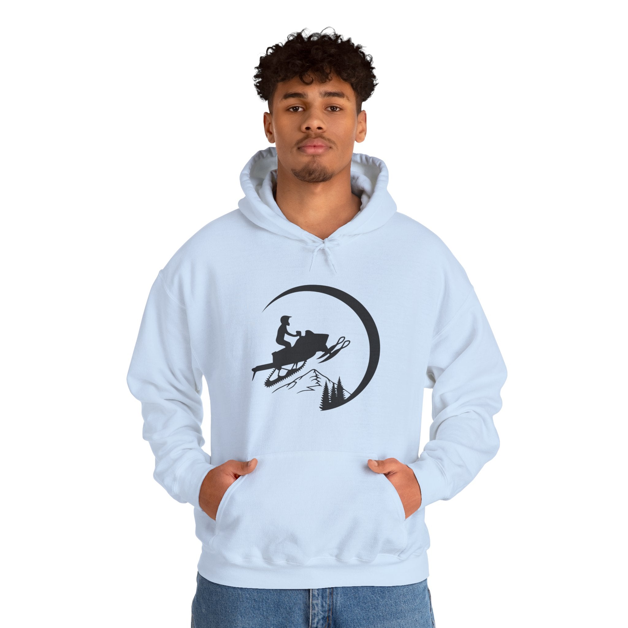 Snowmobile Moon Hoodie – Snowmobiling Silhouette Winter Pullover