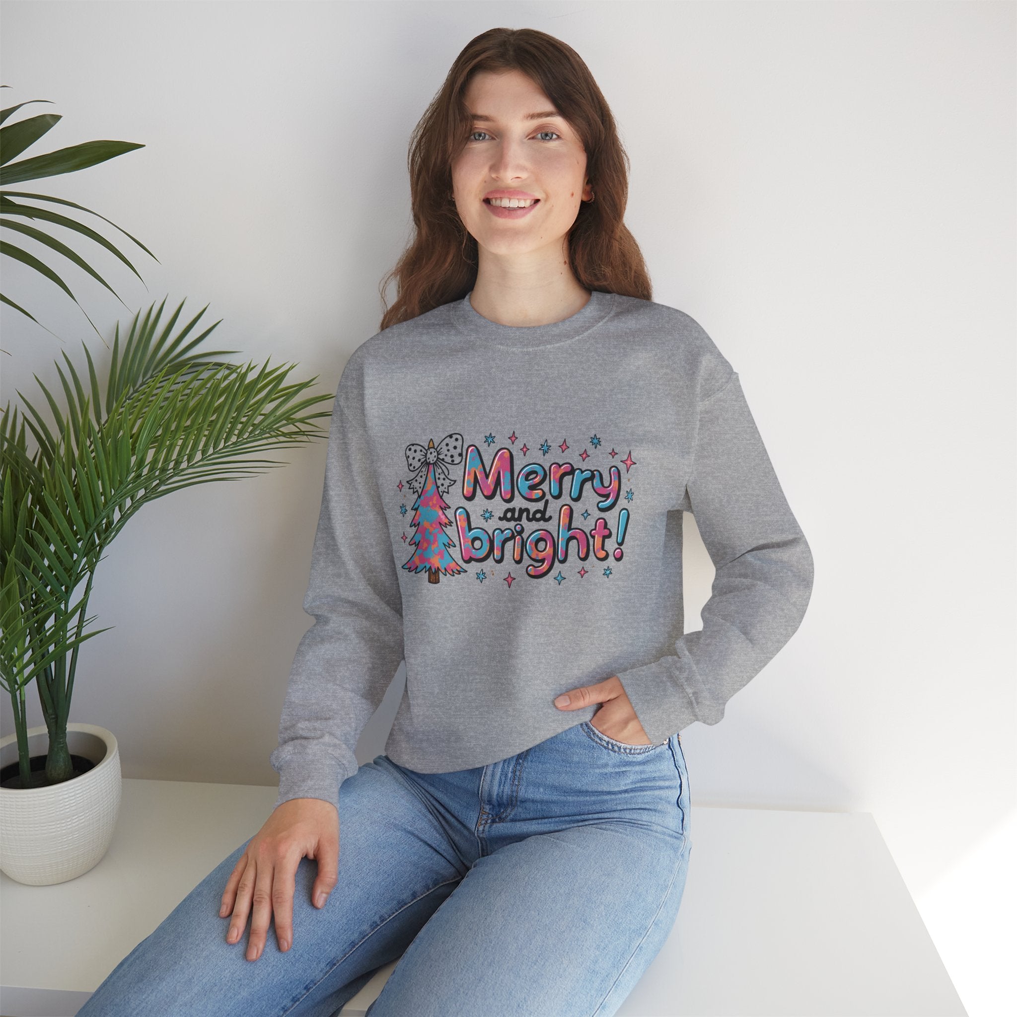 Merry and Bright Christmas Sweatshirt – Festive Holiday Design with Christmas Tree