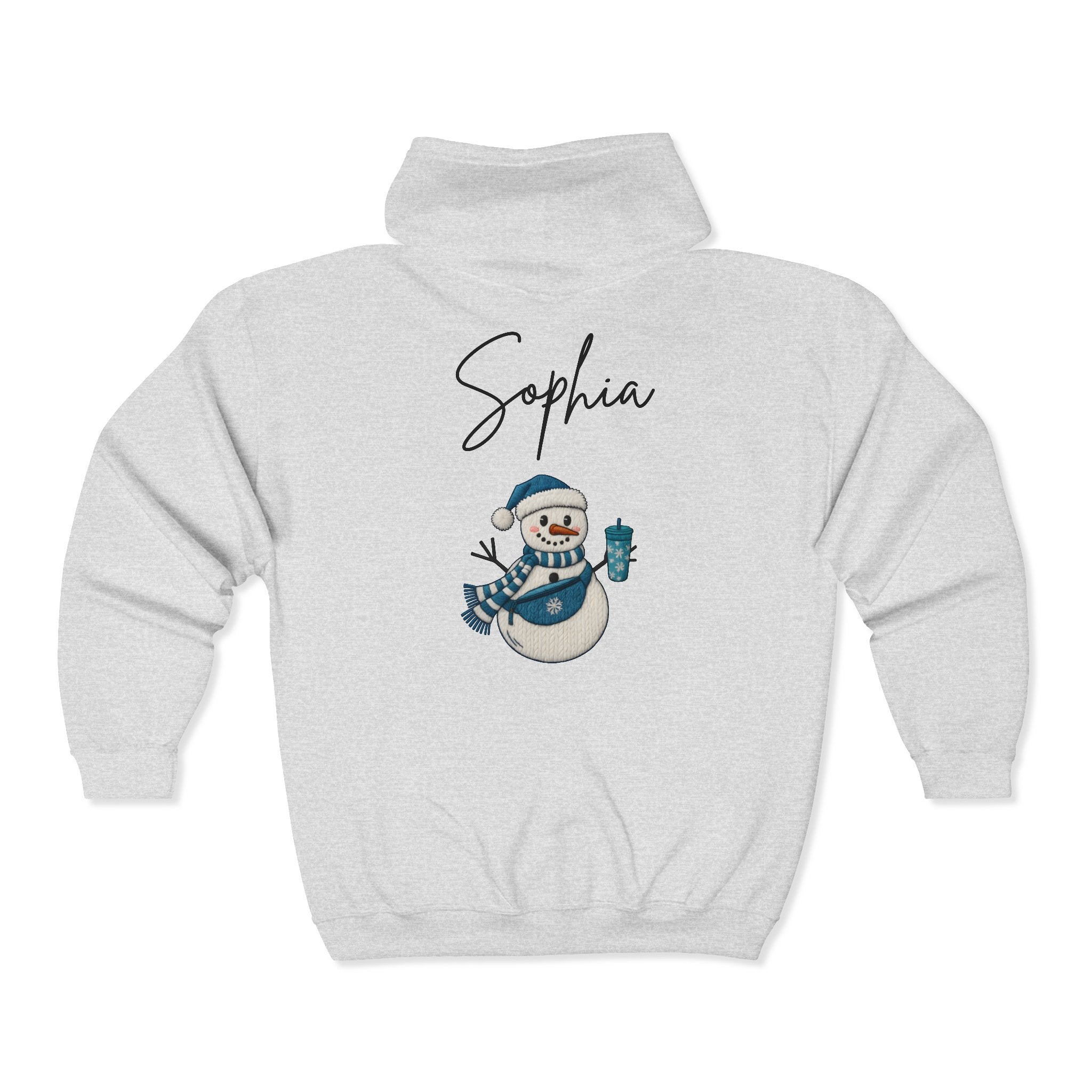 Custom Name Snowman Full Zip Hoodie – Personalized Holiday Snowman Premium Sweatshirt