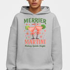Merrier Martini Hoodie – Unisex Premium Holiday Pullover with Festive Cocktail Design