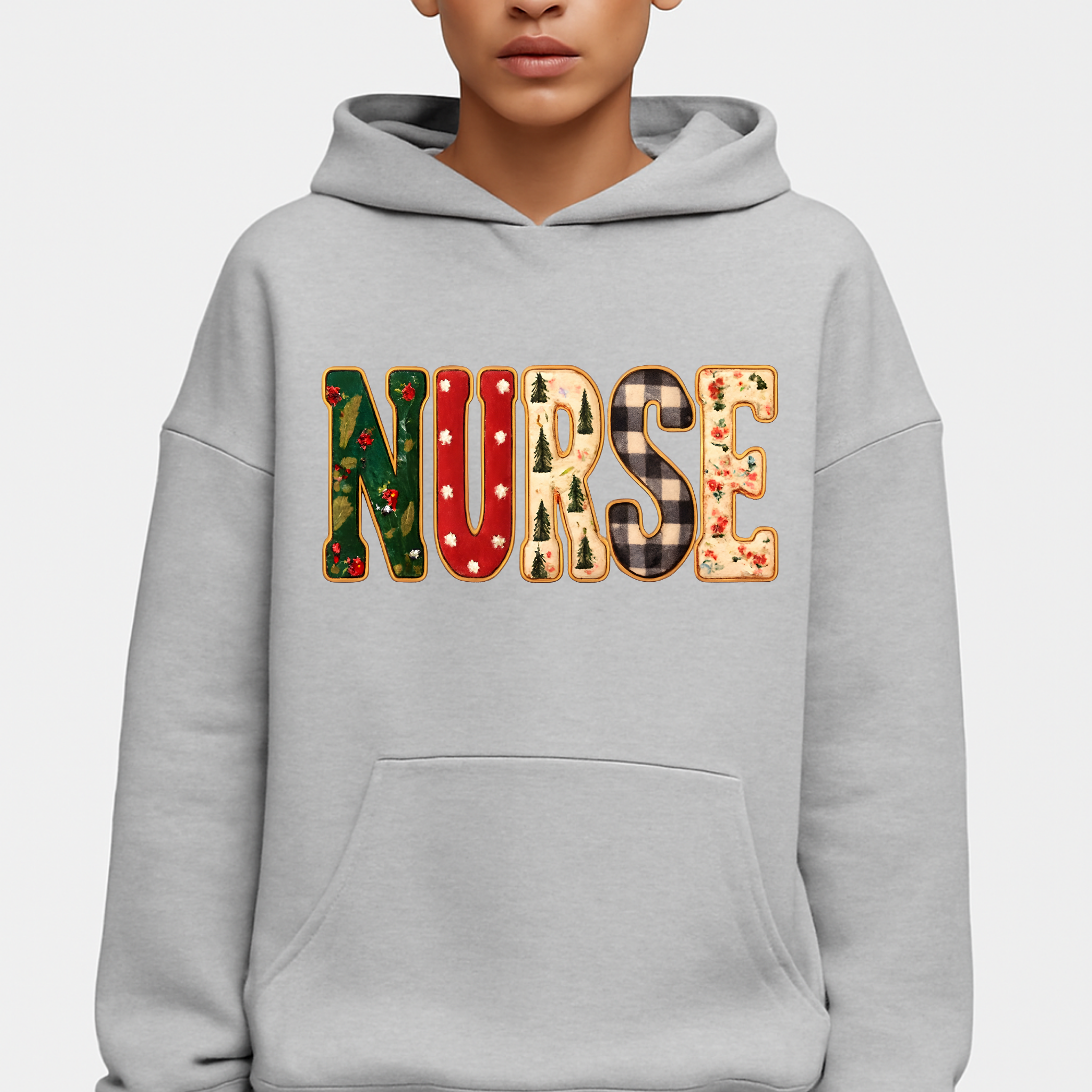 Nurse Camo Patchwork Hoodie – Three-Panel Fleece Pullover for Healthcare Workers