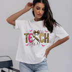 Teach Leopard Print Halloween T-Shirt – Ghost Graphic Tee for Teachers