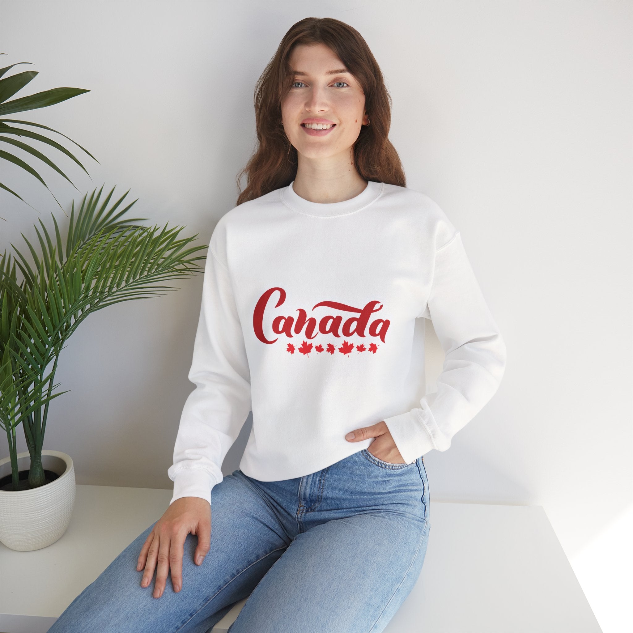 Canada Script Crewneck Sweatshirt – Red Maple Leaf Graphic Unisex Sweatshirt
