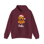 Maroon hoodie with a dog wearing a Santa hat and the name 'Stella' on a white background