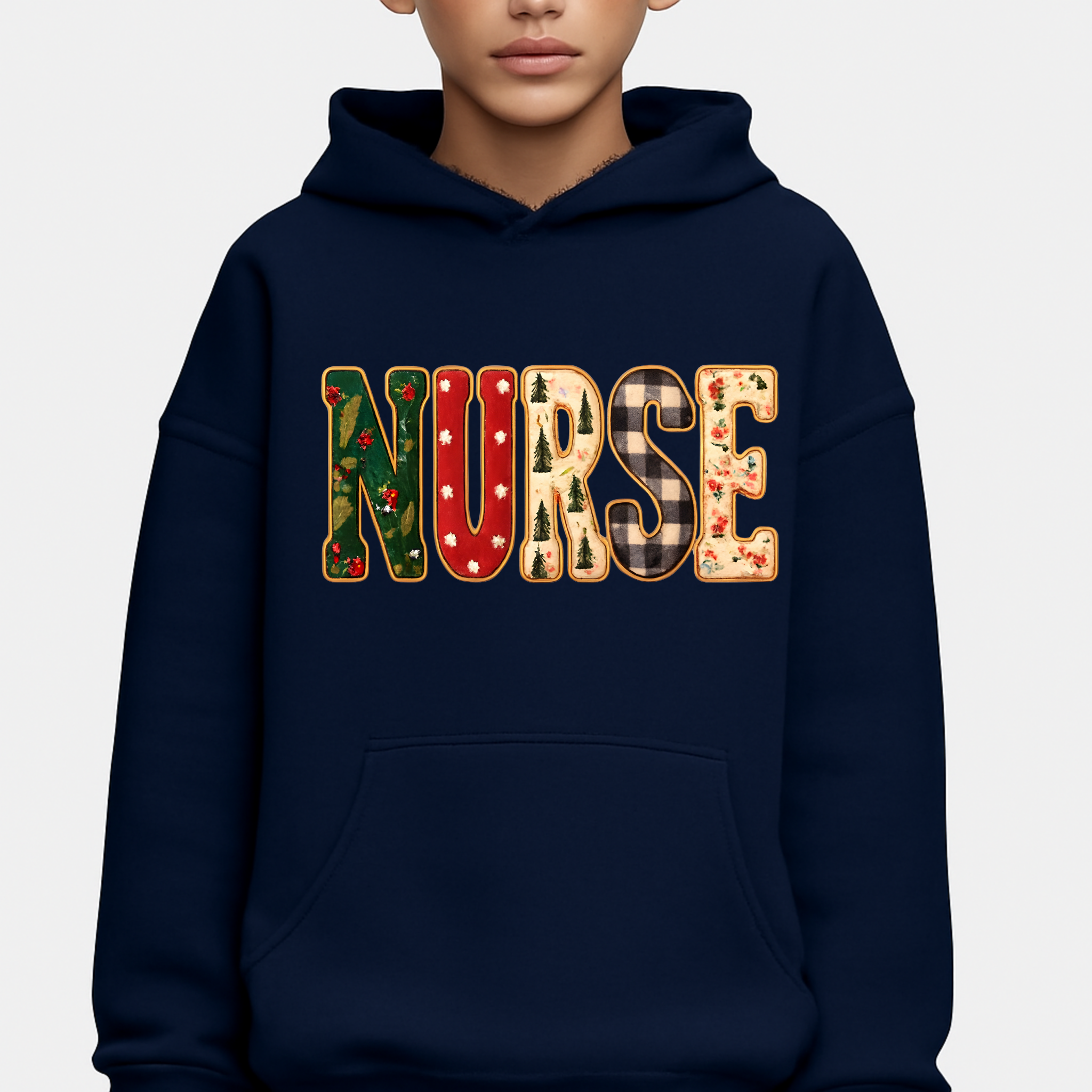 Nurse Camo Patchwork Hoodie – Three-Panel Fleece Pullover for Healthcare Workers