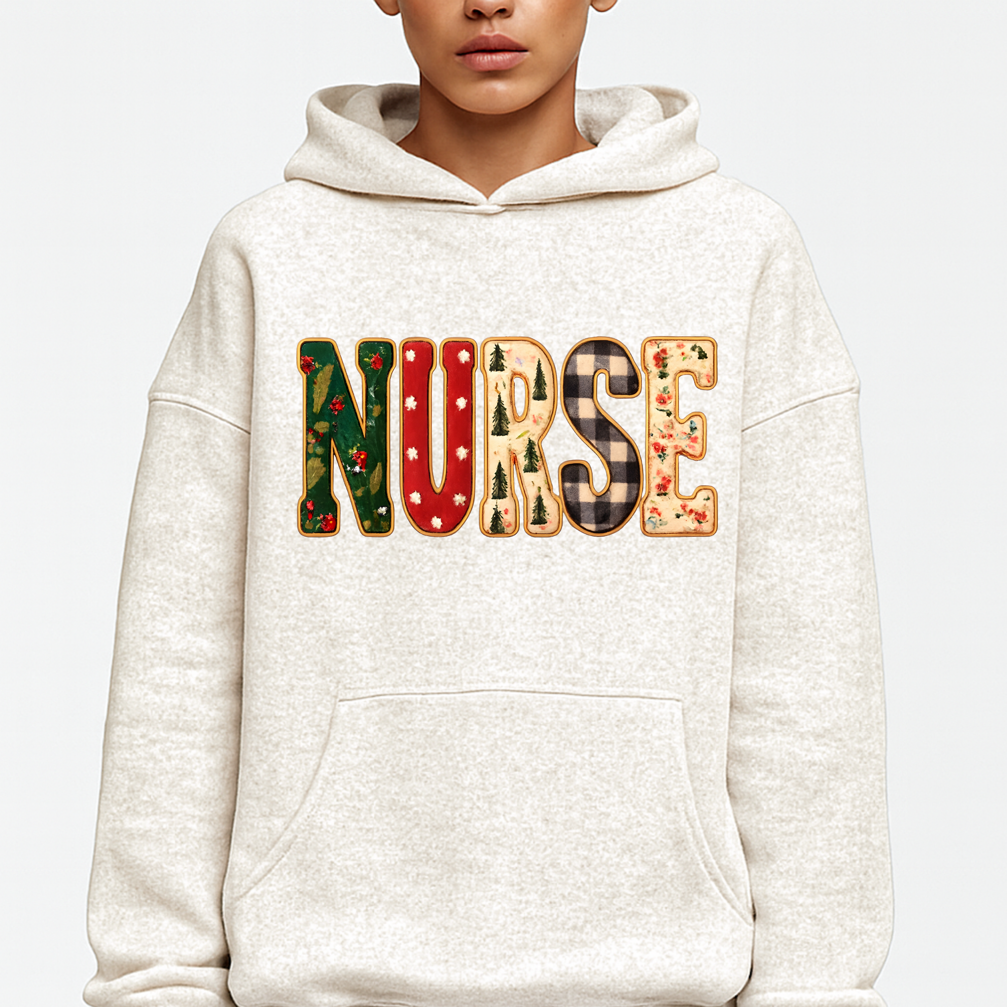 Nurse Camo Patchwork Hoodie – Three-Panel Fleece Pullover for Healthcare Workers