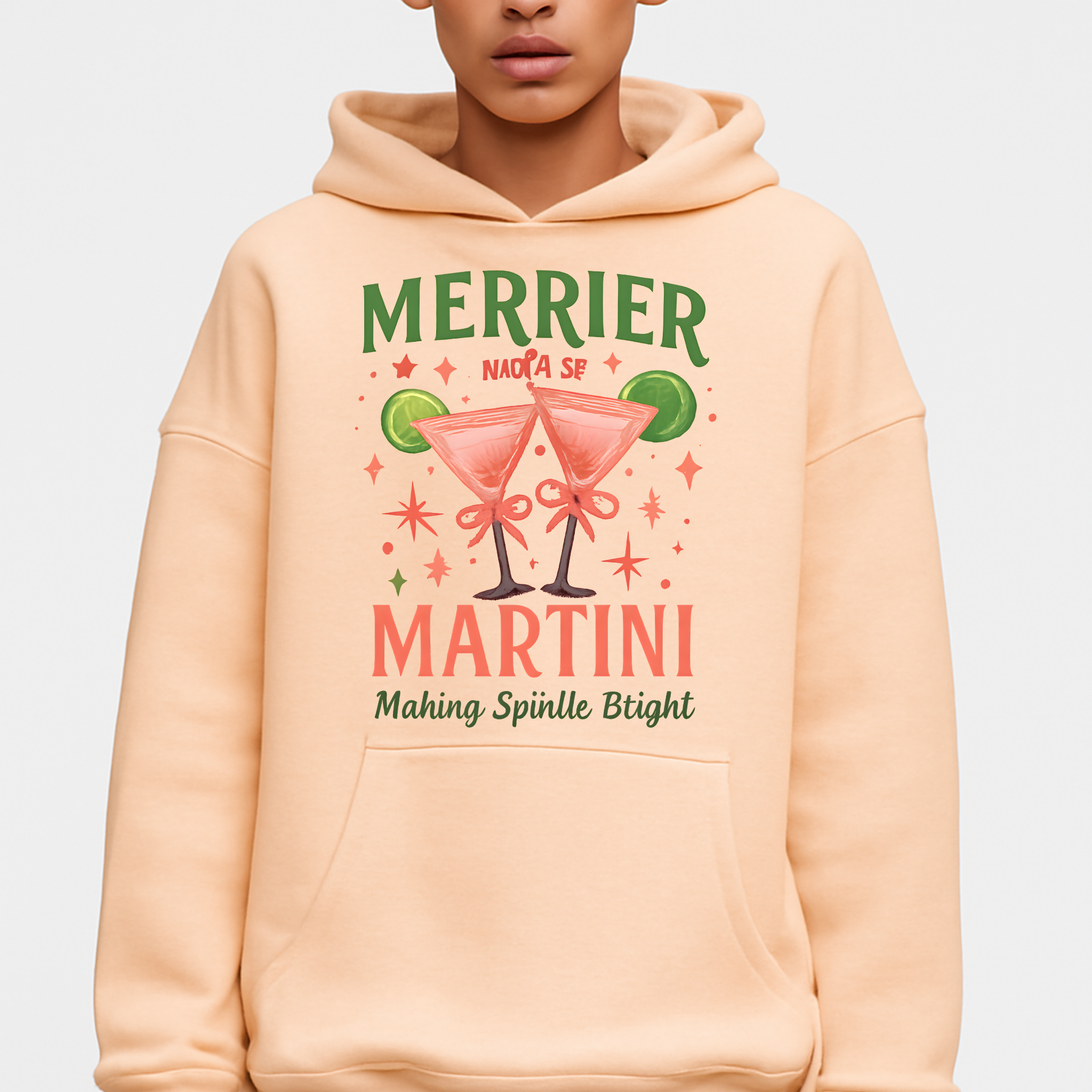 Merrier Martini Hoodie – Unisex Premium Holiday Pullover with Festive Cocktail Design