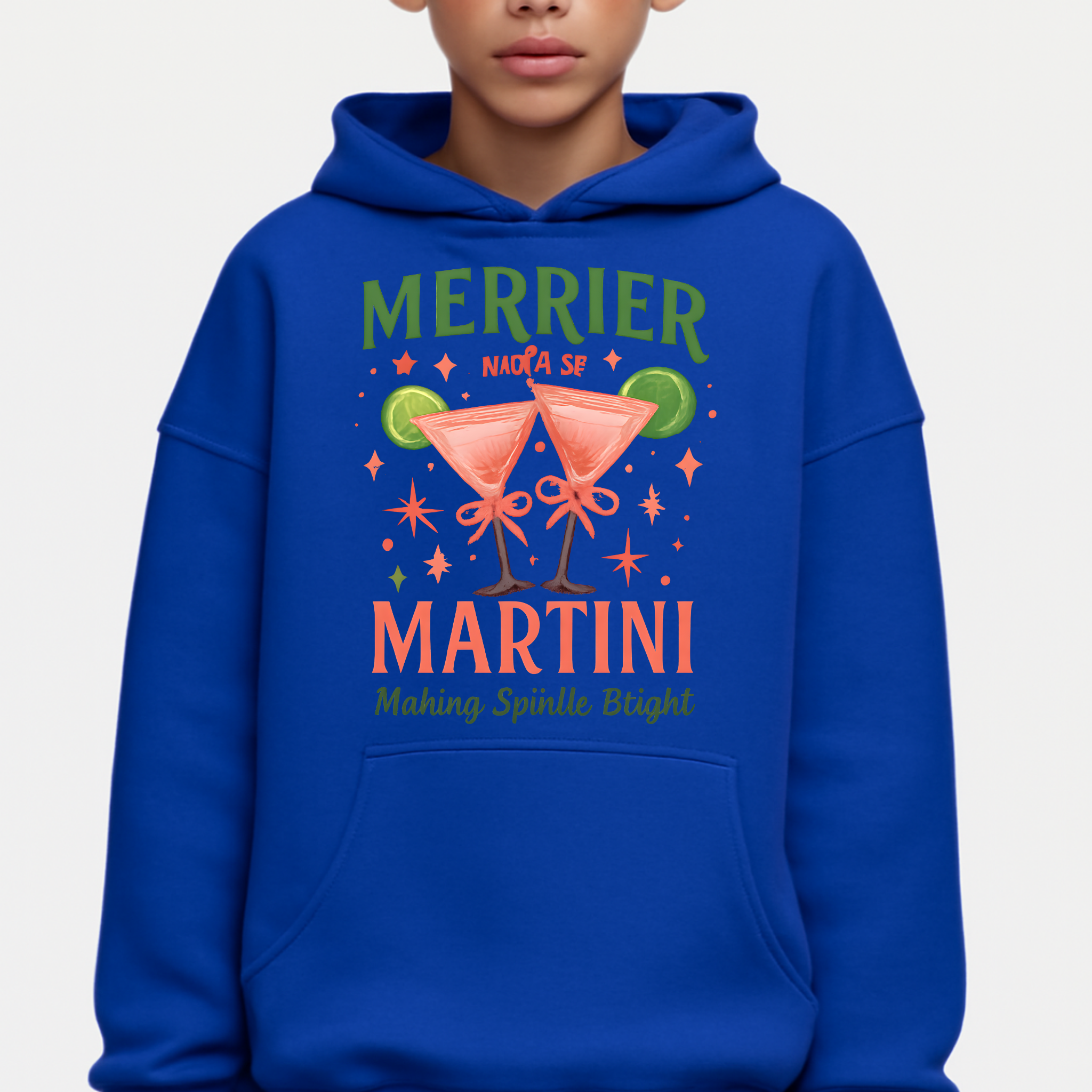 Merrier Martini Hoodie – Unisex Premium Holiday Pullover with Festive Cocktail Design