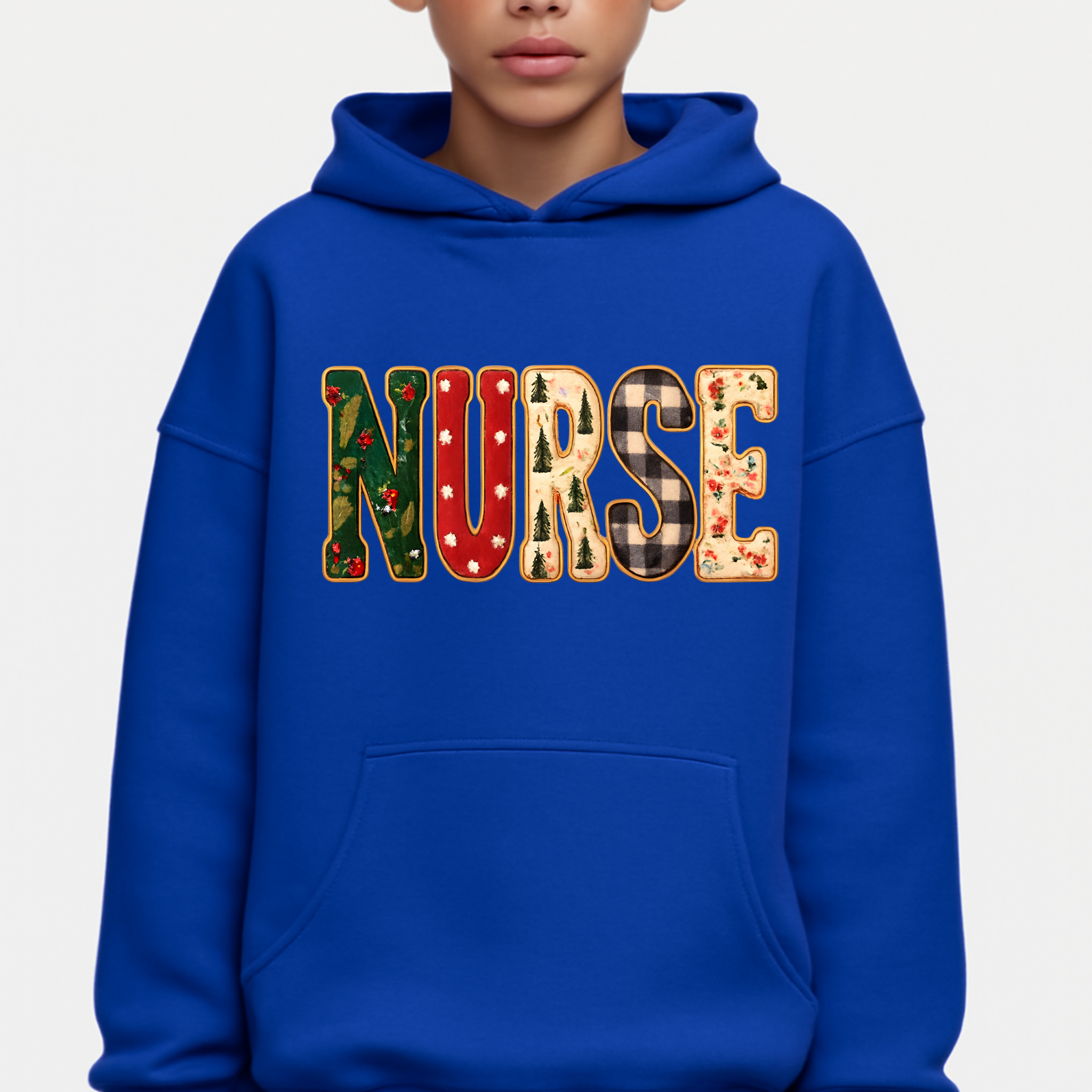 Nurse Camo Patchwork Hoodie – Three-Panel Fleece Pullover for Healthcare Workers