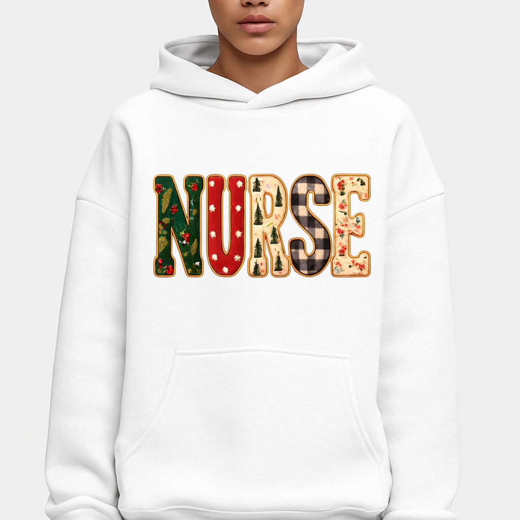 Nurse Camo Patchwork Hoodie – Three-Panel Fleece Pullover for Healthcare Workers