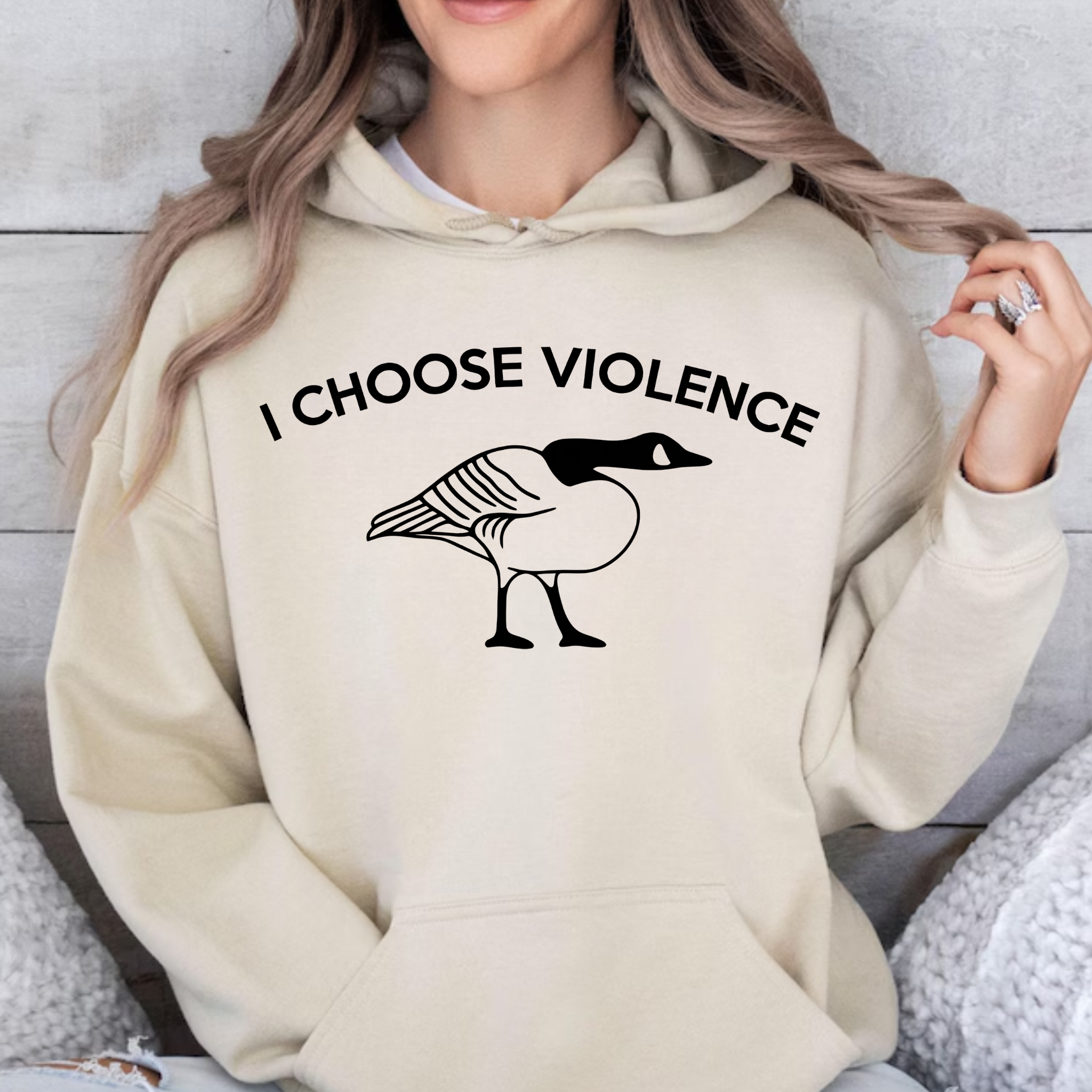 'I Choose Violence' Goose Hoodie - Funny Bird Graphic Pullover