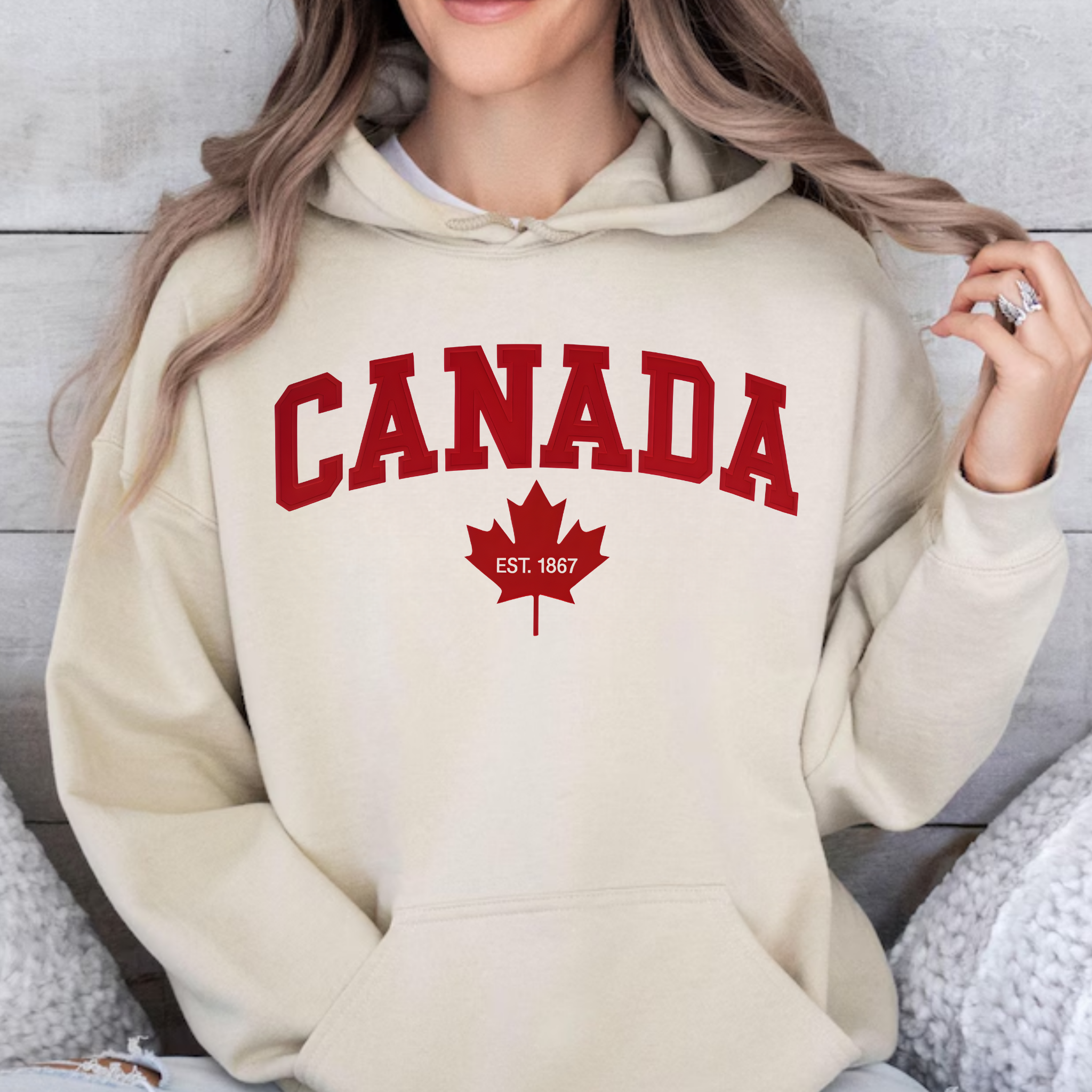 Canada Script Crewneck Sweatshirt – Red Maple Leaf Graphic Unisex Sweatshirt