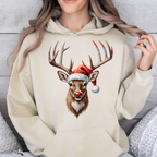 Christmas Reindeer Crewneck Sweatshirt – Santa Hat & Red Nose Holiday Sweater