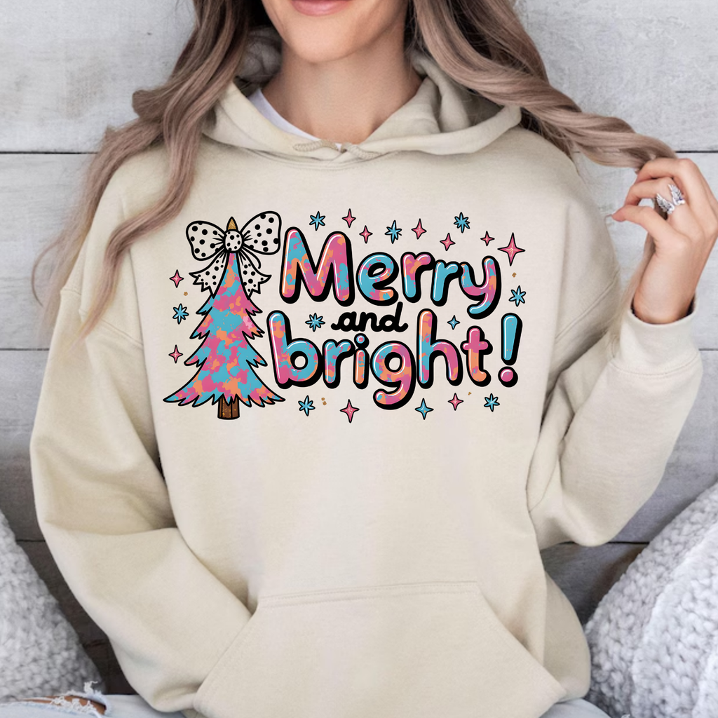 Merry and Bright Christmas Sweatshirt – Festive Holiday Design with Christmas Tree