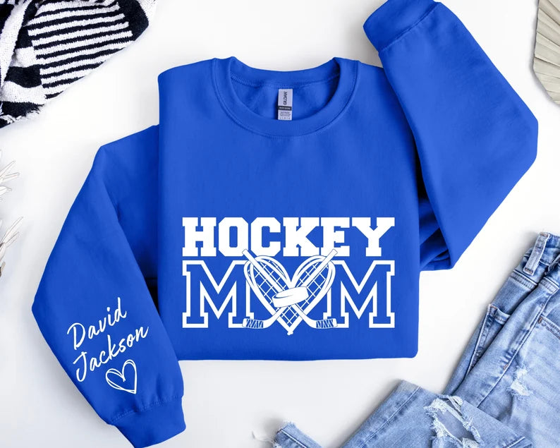 Personalized Hockey Mom Hoodie – Heart & Crossed Sticks Pullover