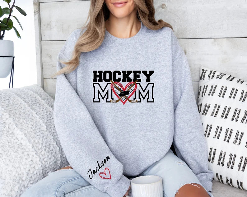 Personalized Hockey Mom Hoodie – Heart & Crossed Sticks Pullover