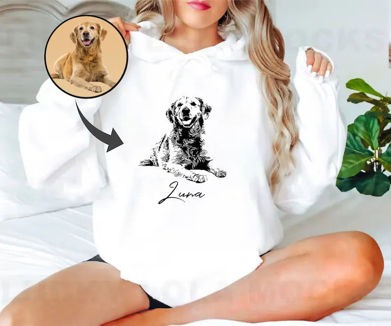 Golden Retriever Sketch Hoodie – Unisex Hand-Drawn Dog Portrait Sweatshirt