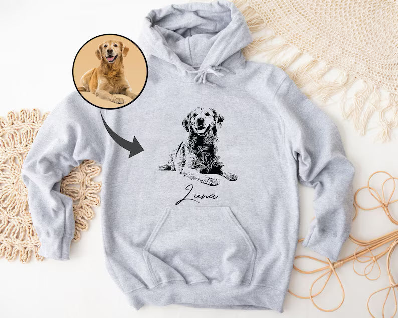 Golden Retriever Sketch Hoodie – Unisex Hand-Drawn Dog Portrait Sweatshirt