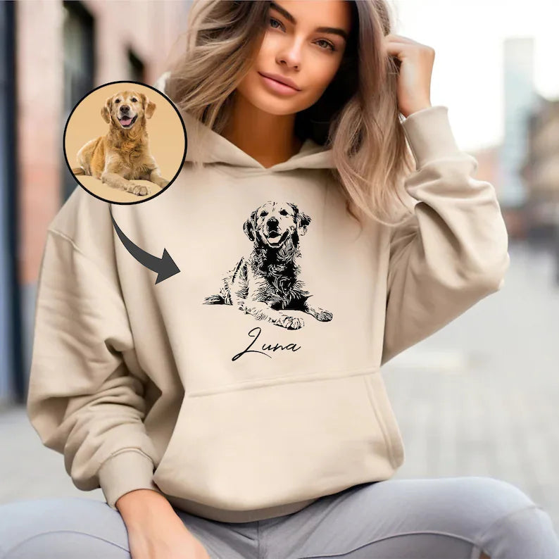 Golden Retriever Sketch Hoodie – Unisex Hand-Drawn Dog Portrait Sweatshirt
