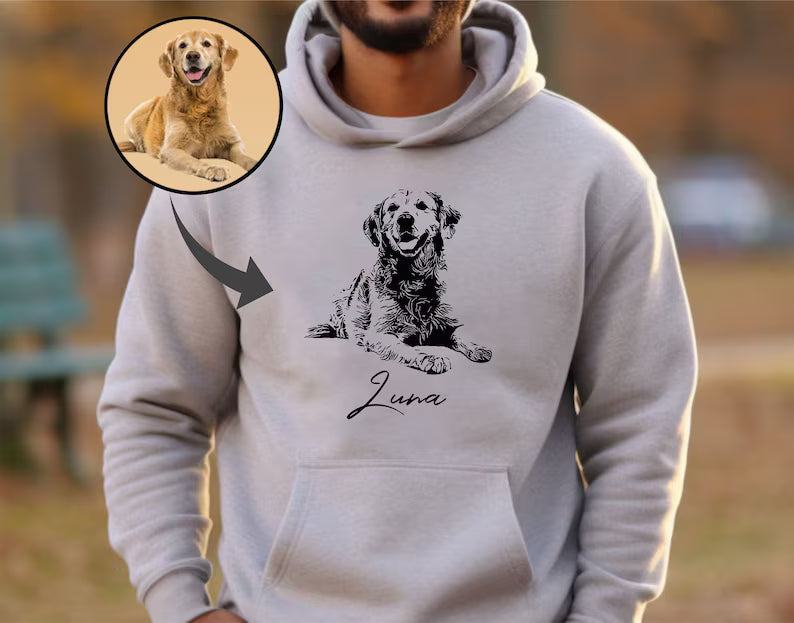 Golden Retriever Sketch Hoodie – Unisex Hand-Drawn Dog Portrait Sweatshirt