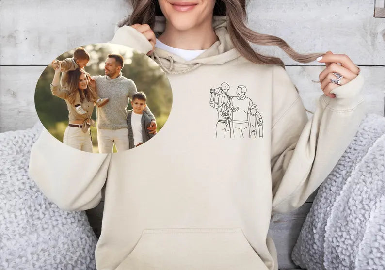 Family Portrait Hoodie – Unisex Custom Family Drawing Premium Sweatshirt